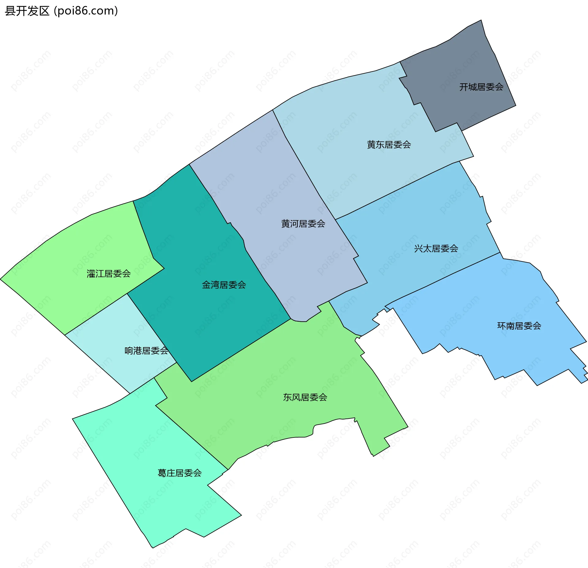 县开发区边界地图(五级行政区划)