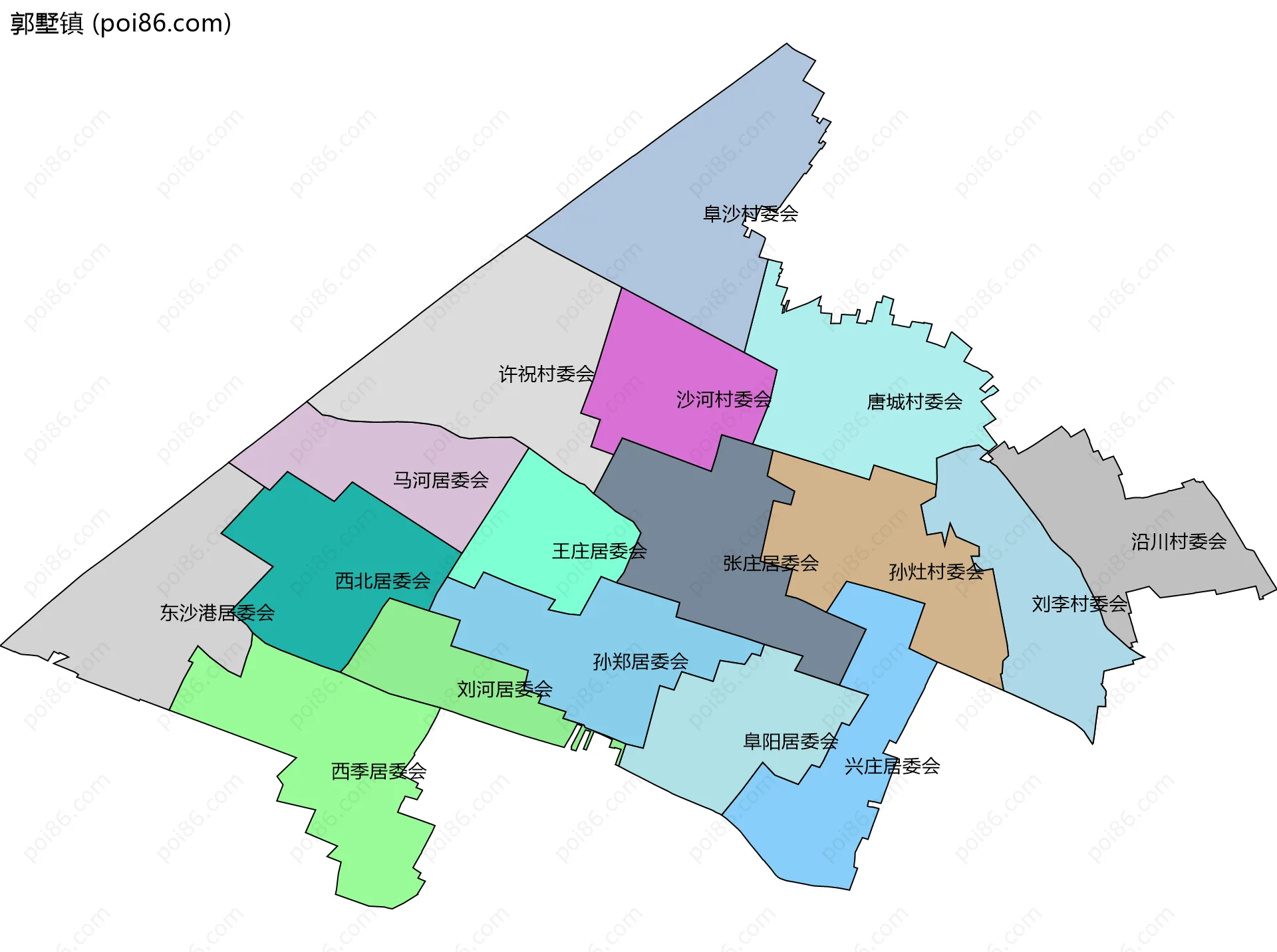 郭墅镇边界地图(五级行政区划)