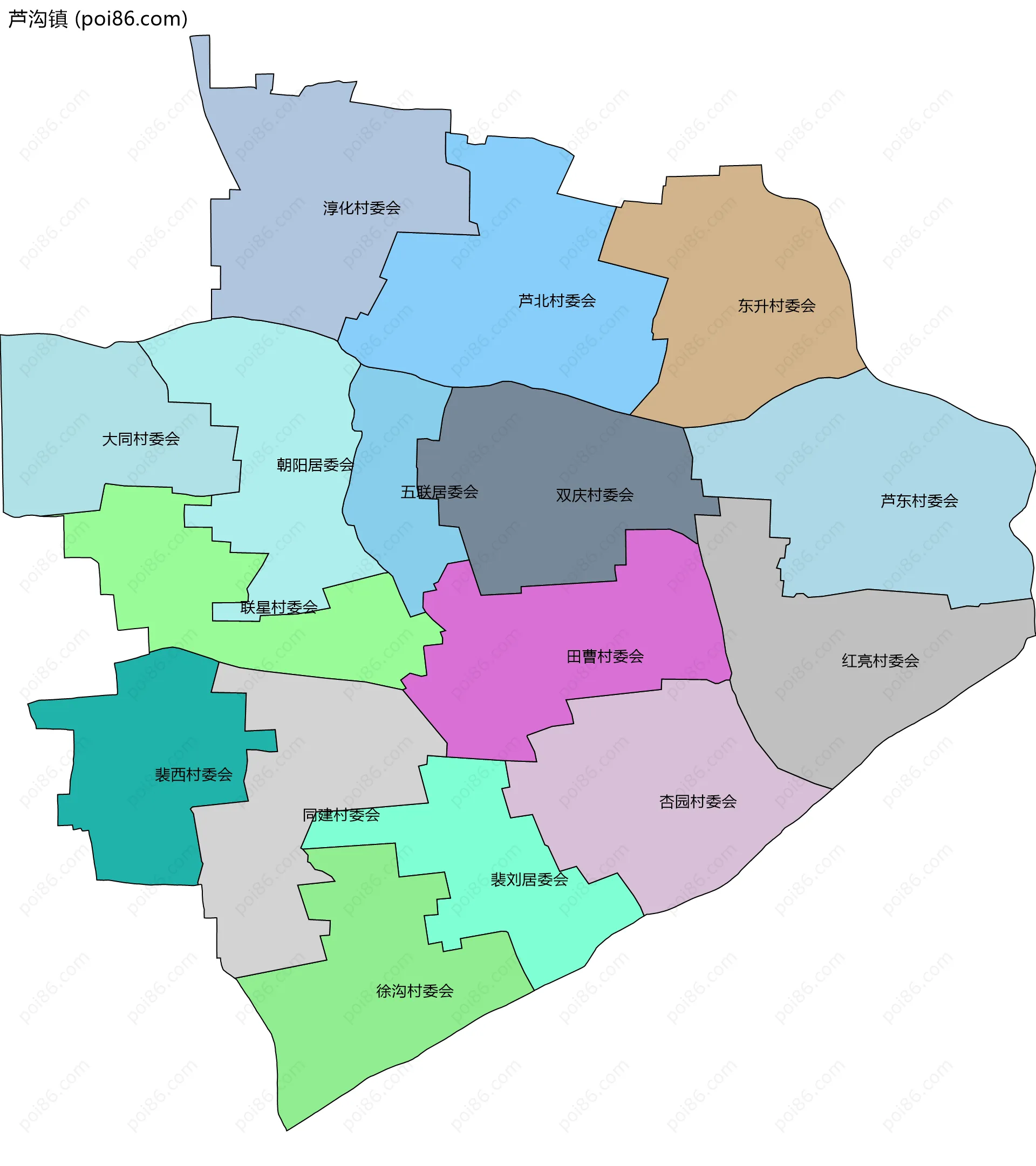 芦沟镇边界地图(五级行政区划)