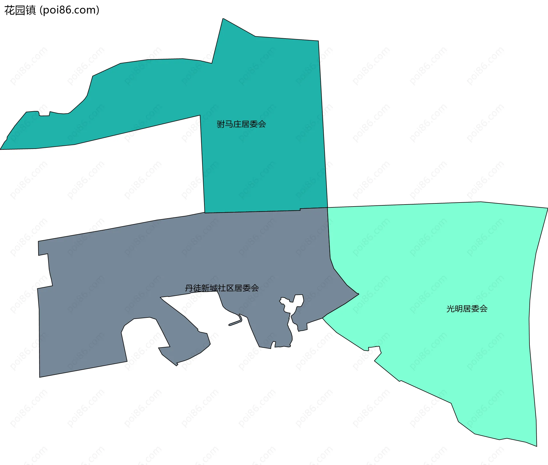 花园镇边界地图(五级行政区划)