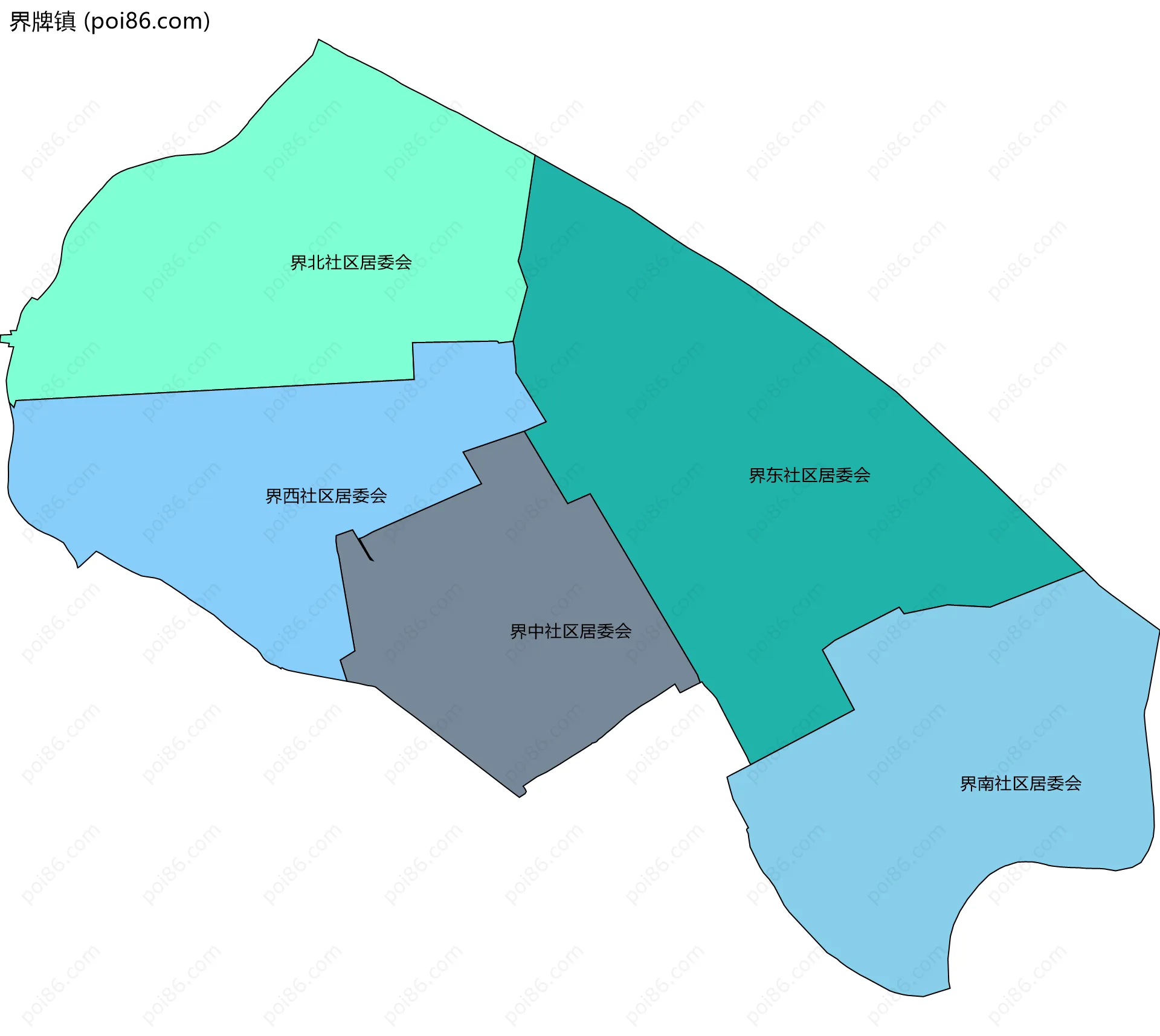 界牌镇边界地图(五级行政区划)