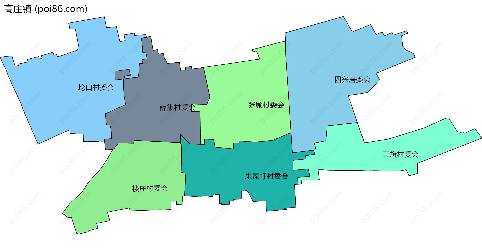 高庄镇边界地图(五级行政区划)