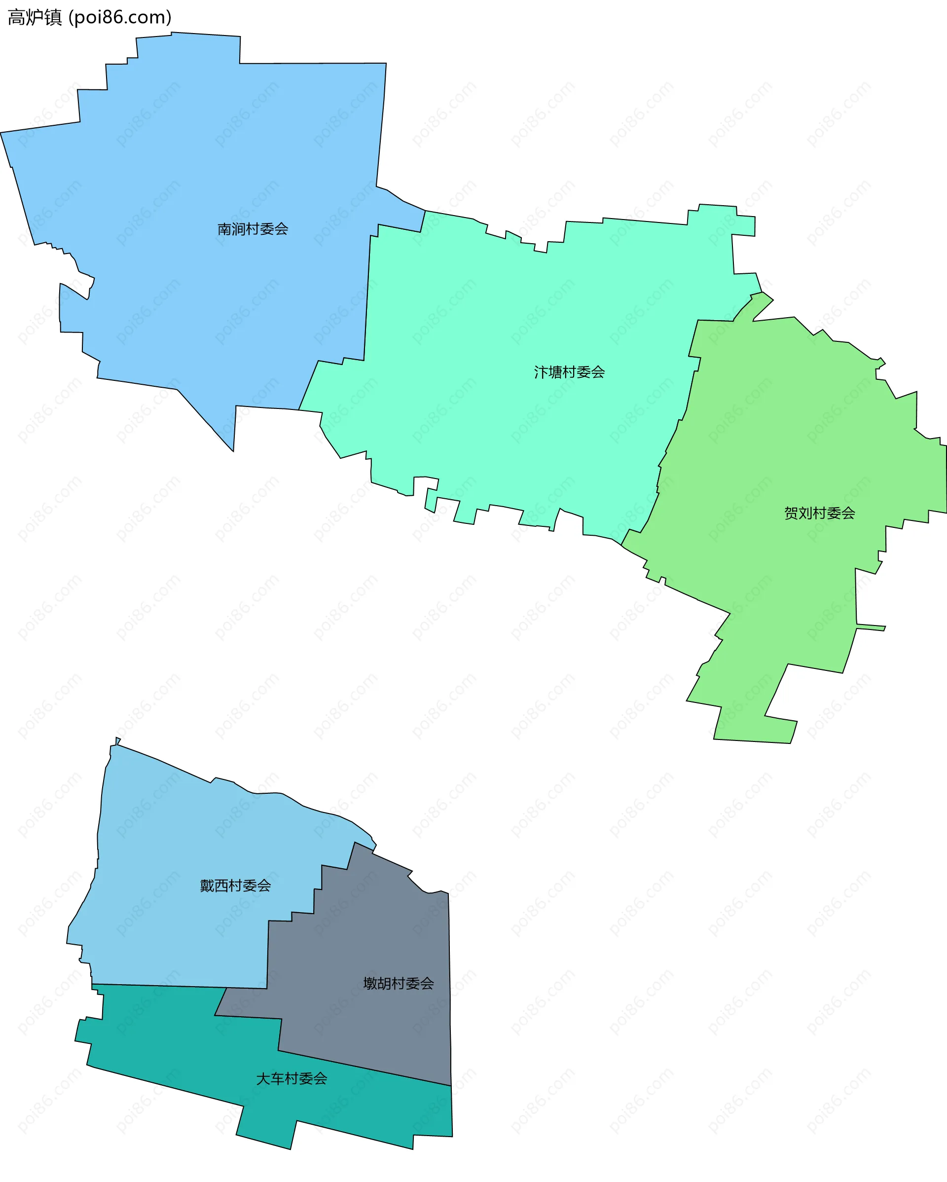 高炉镇边界地图(五级行政区划)