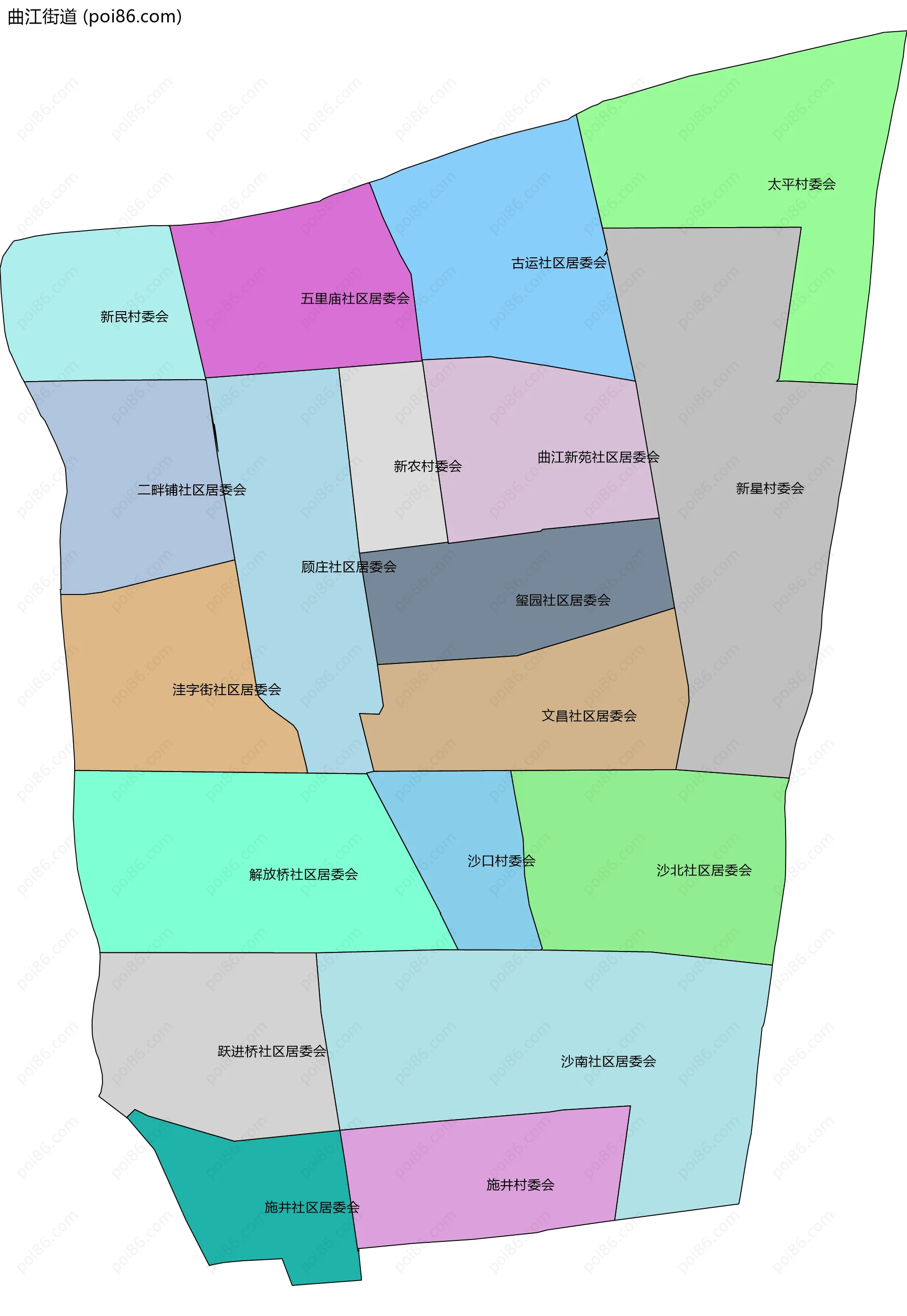 曲江街道边界地图(五级行政区划)