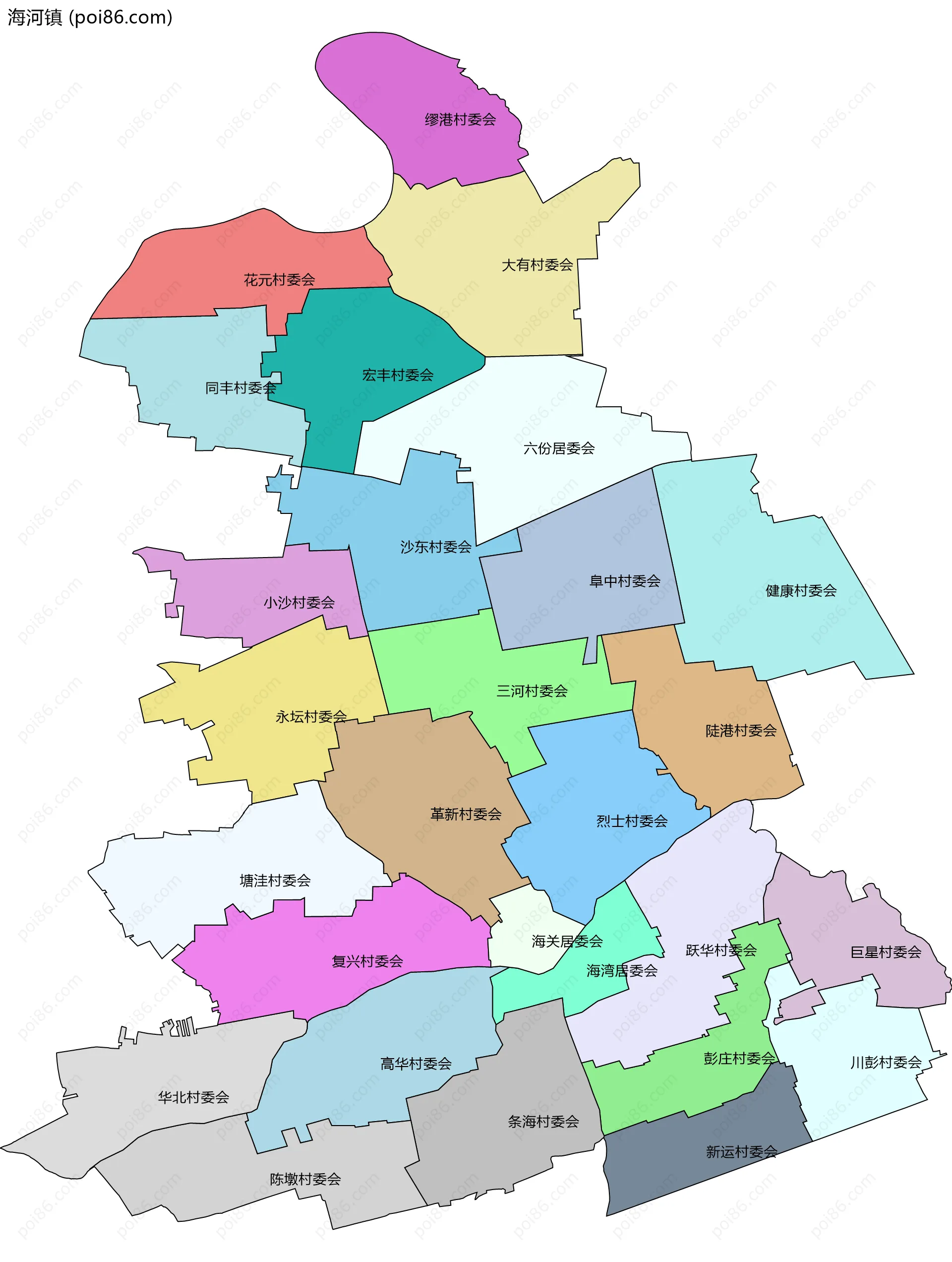 海河镇边界地图(五级行政区划)