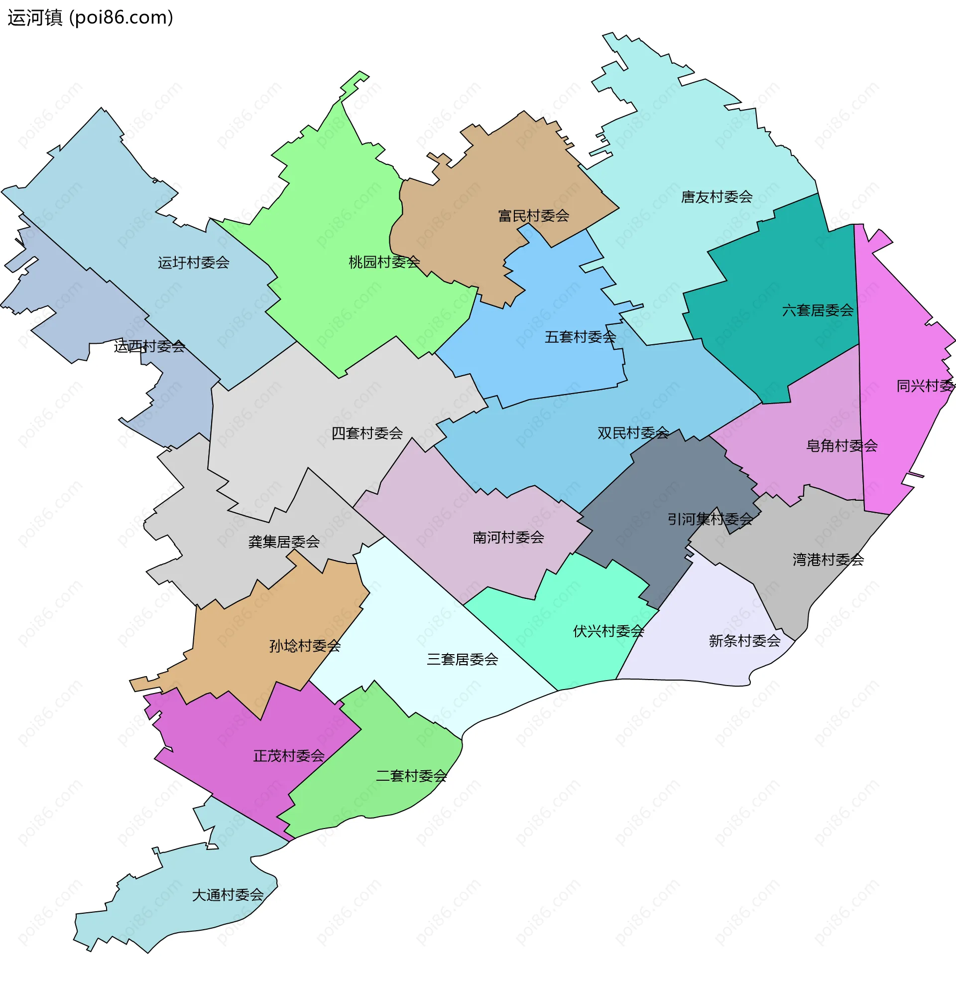 运河镇边界地图(五级行政区划)