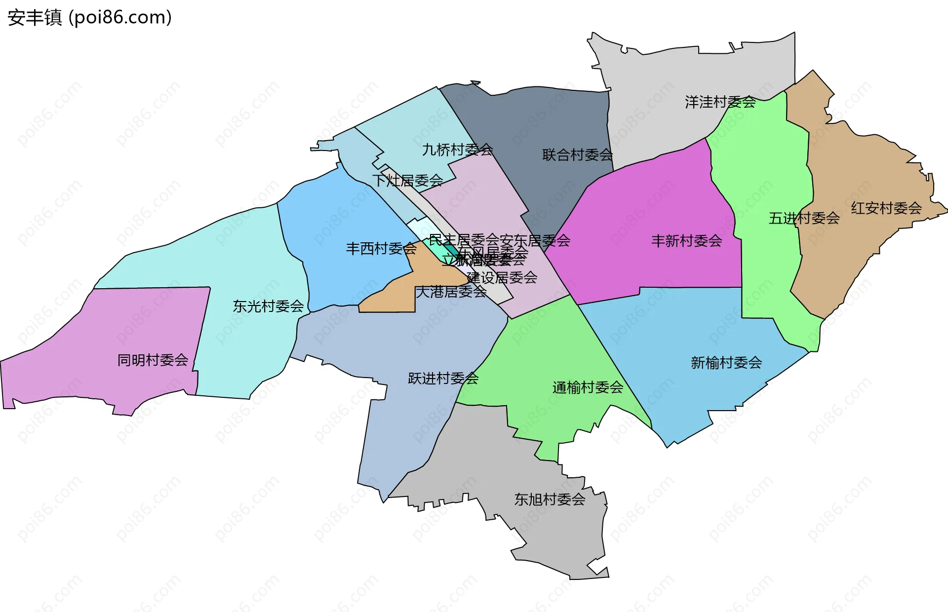 安丰镇边界地图(五级行政区划)