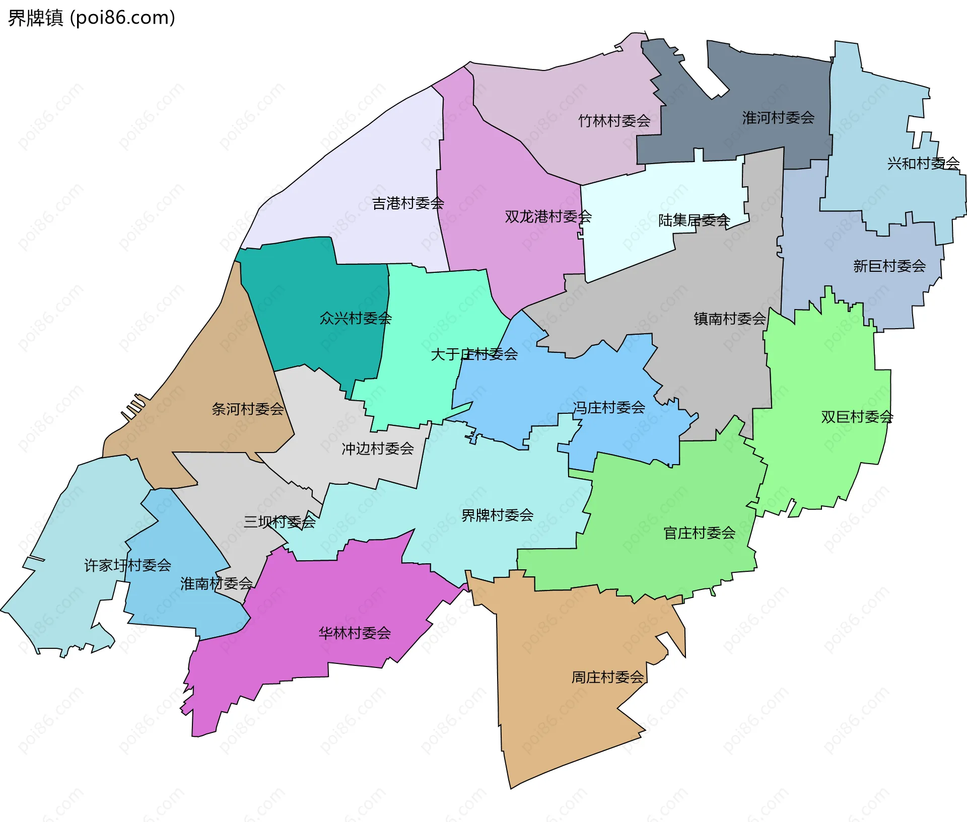 界牌镇边界地图(五级行政区划)