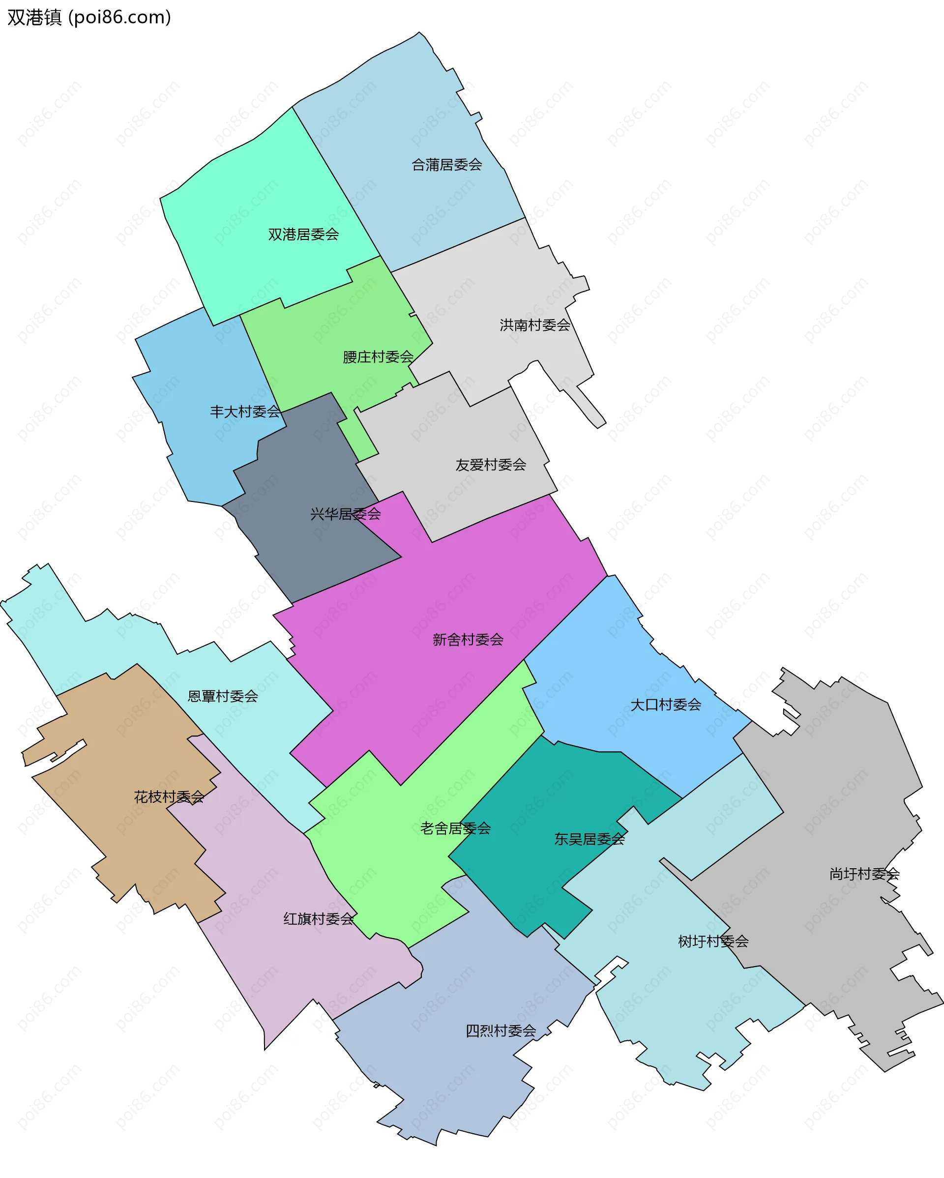 双港镇边界地图(五级行政区划)