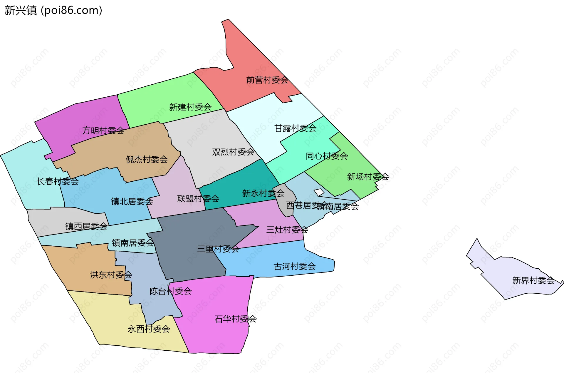 新兴镇边界地图(五级行政区划)