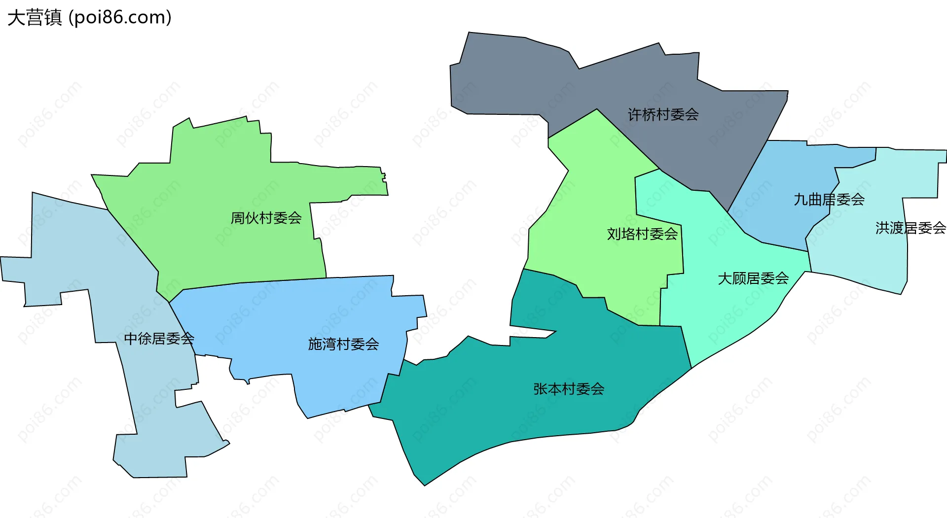 大营镇边界地图(五级行政区划)