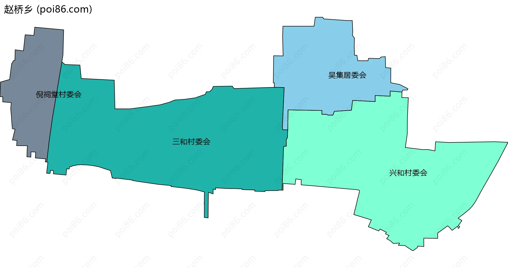 赵桥乡边界地图(五级行政区划)