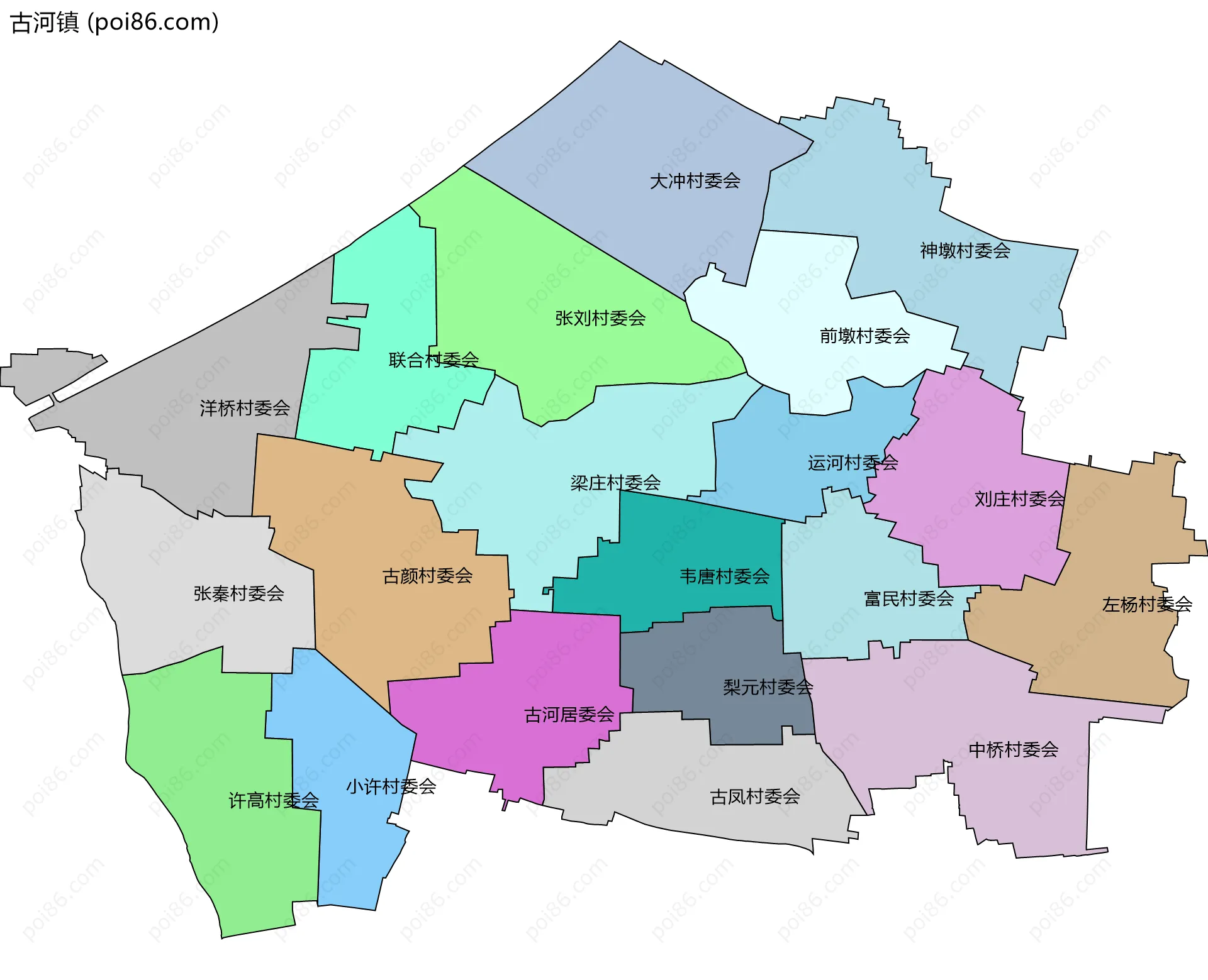 古河镇边界地图(五级行政区划)