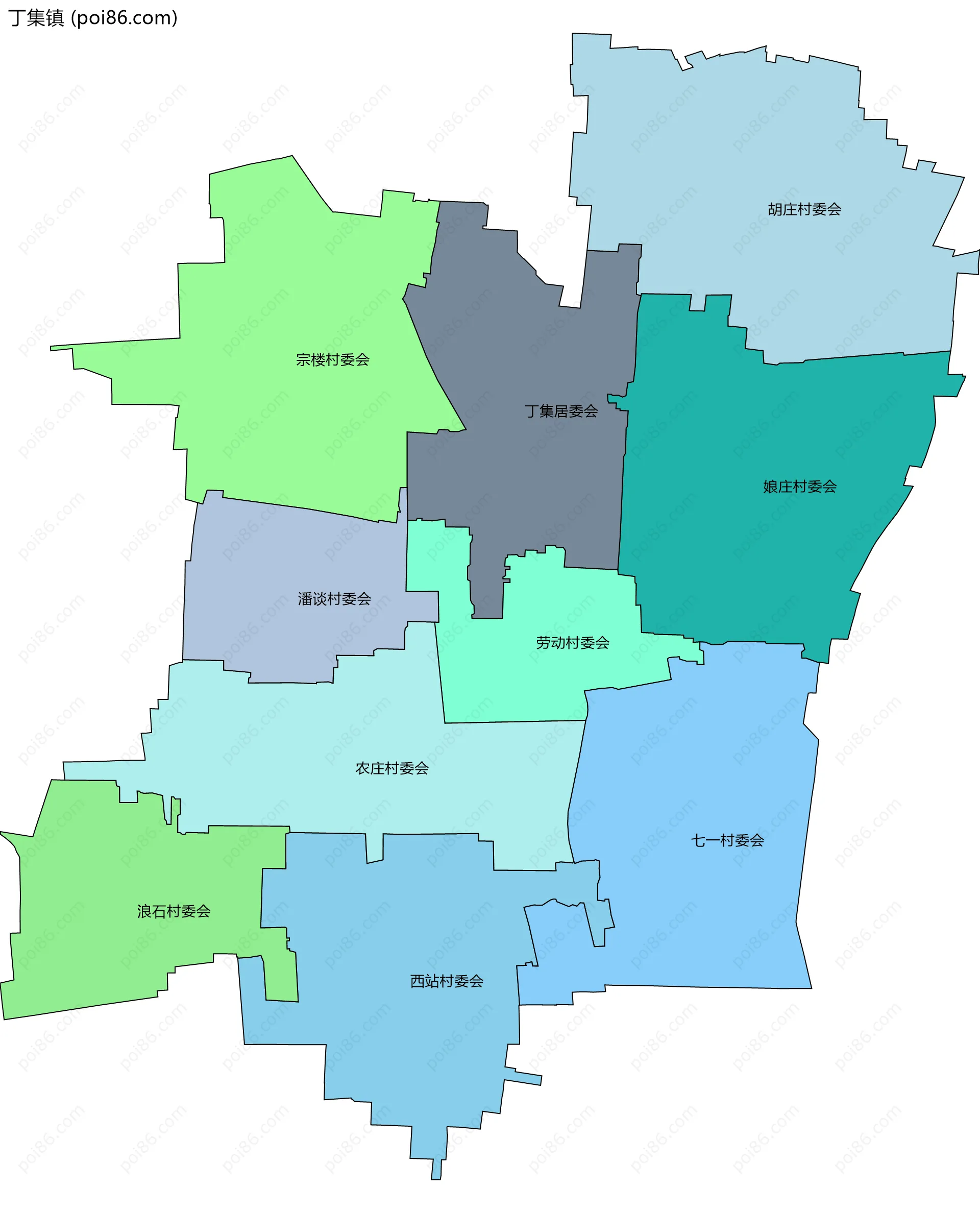 丁集镇边界地图(五级行政区划)