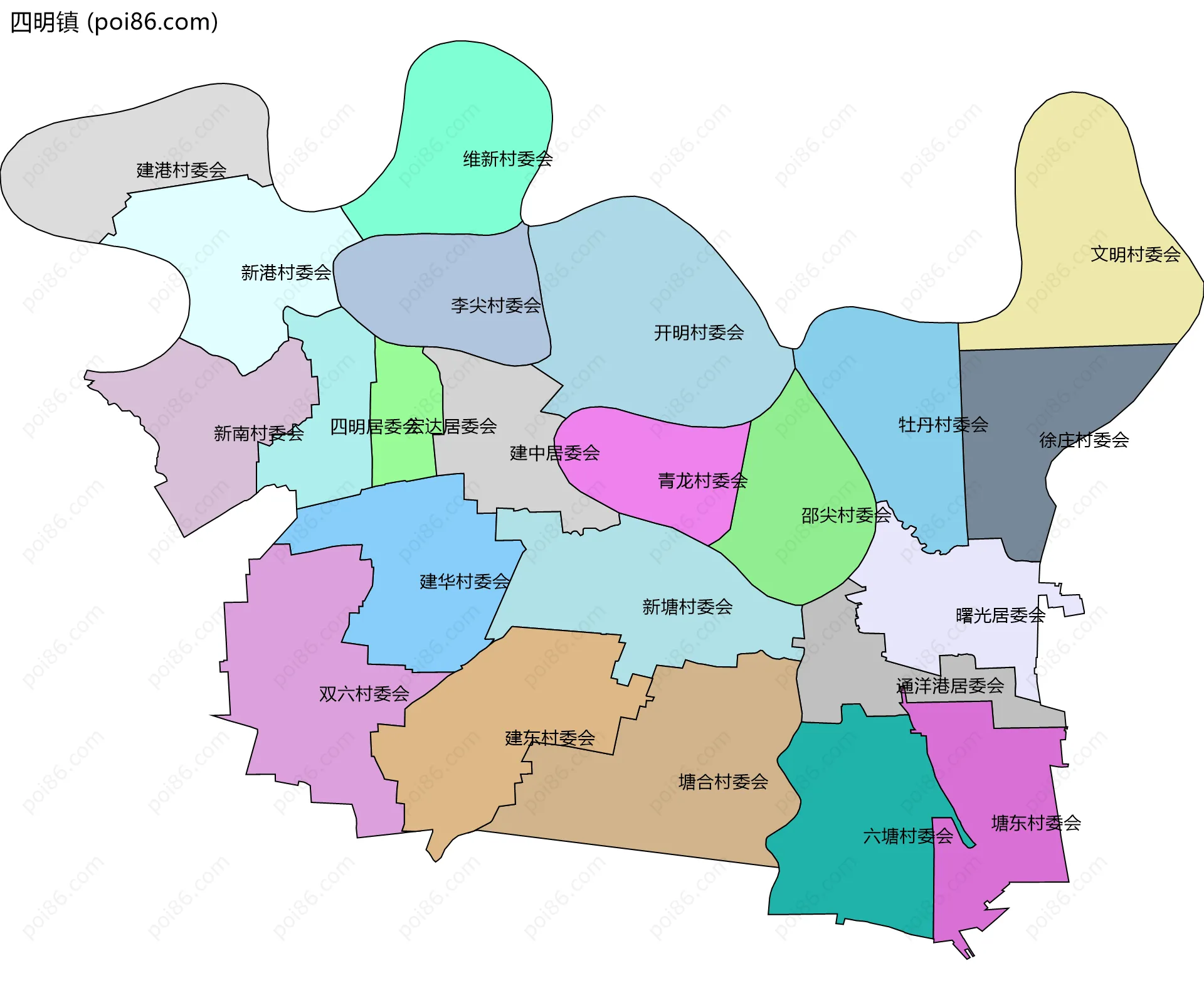 四明镇边界地图(五级行政区划)