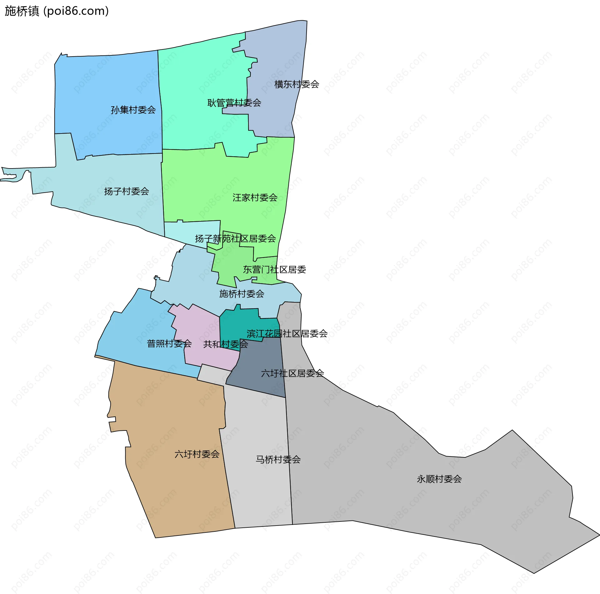 施桥镇边界地图(五级行政区划)