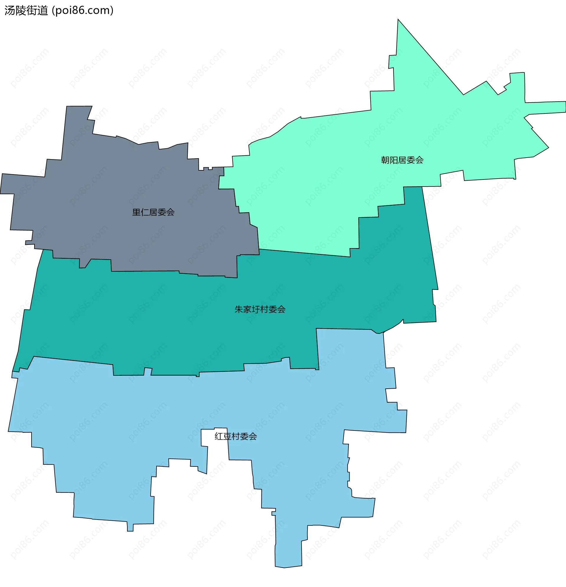 汤陵街道边界地图(五级行政区划)