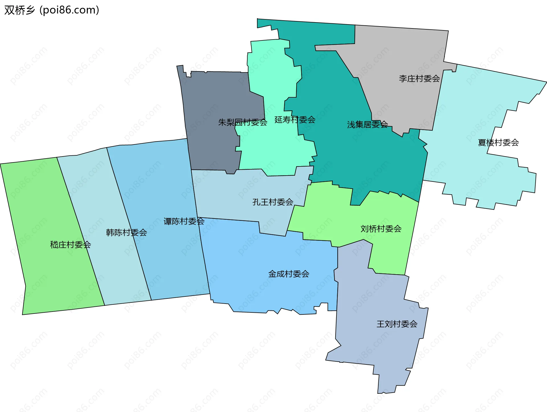 双桥乡边界地图(五级行政区划)