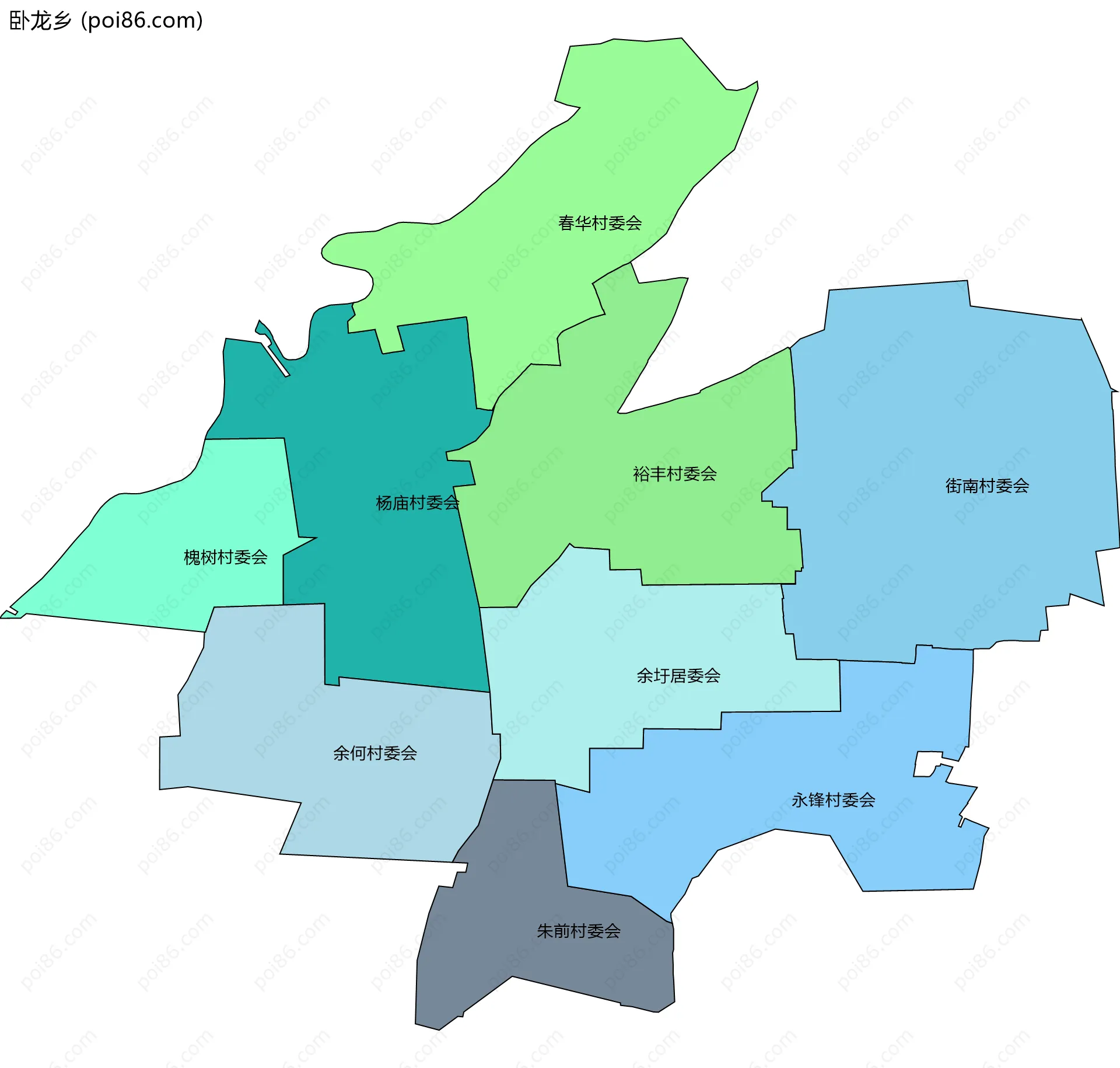 卧龙乡边界地图(五级行政区划)