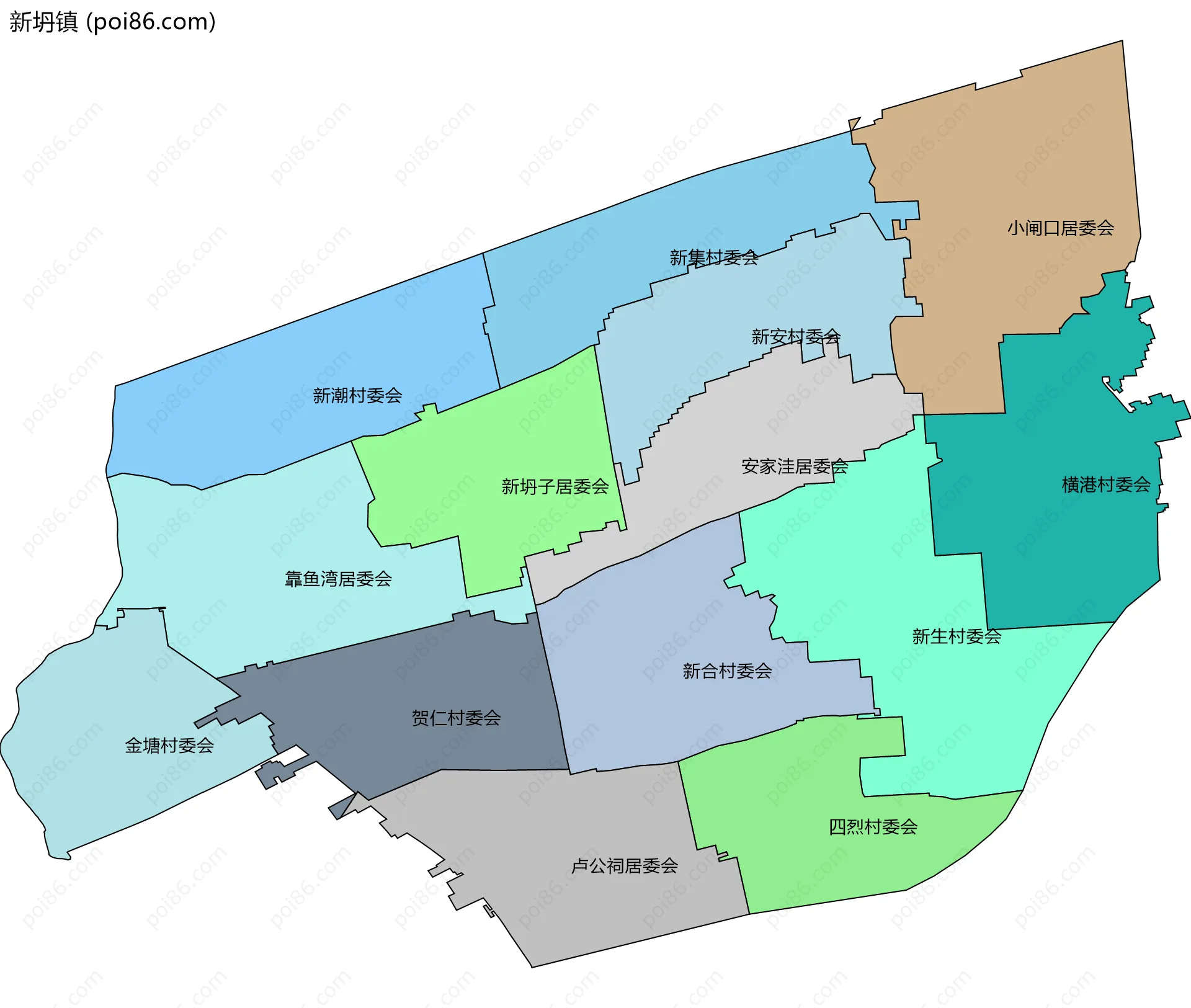 新坍镇边界地图(五级行政区划)