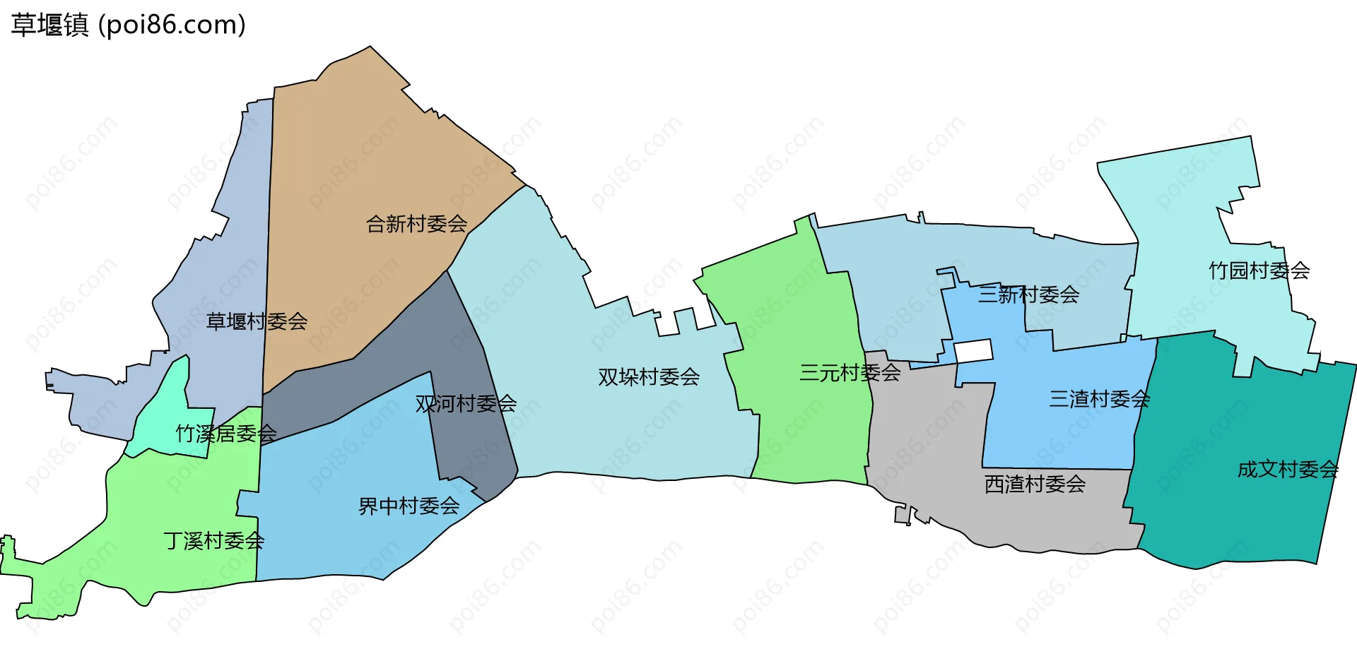 草堰镇边界地图(五级行政区划)