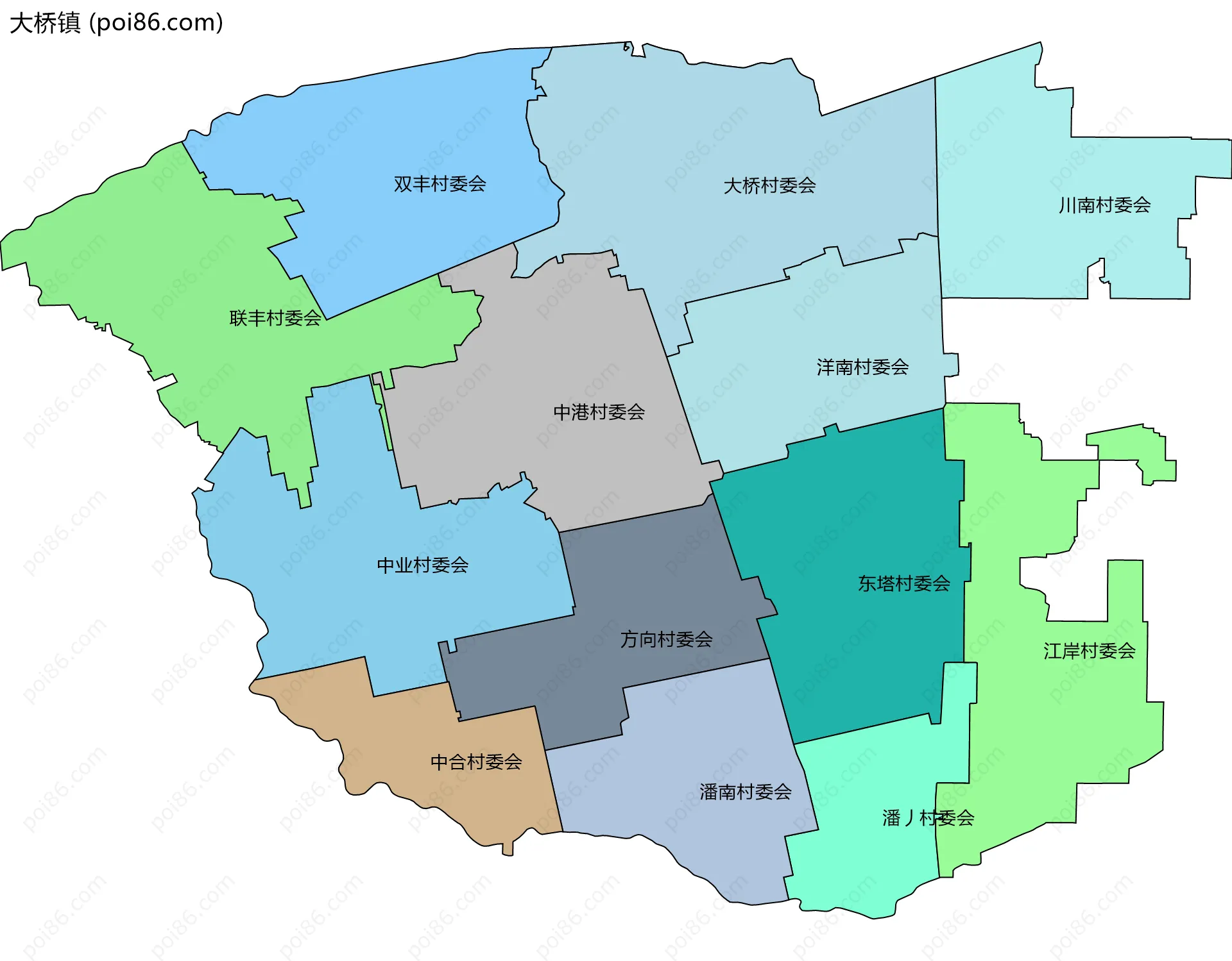 大桥镇边界地图(五级行政区划)