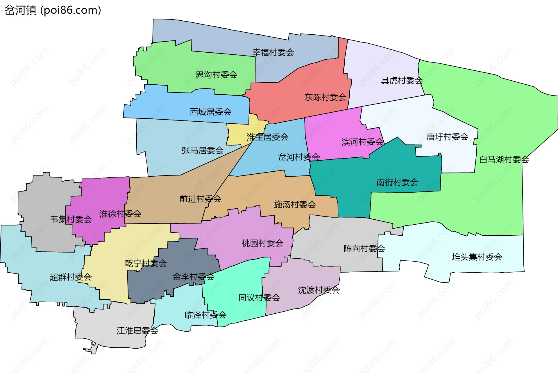 岔河镇边界地图(五级行政区划)