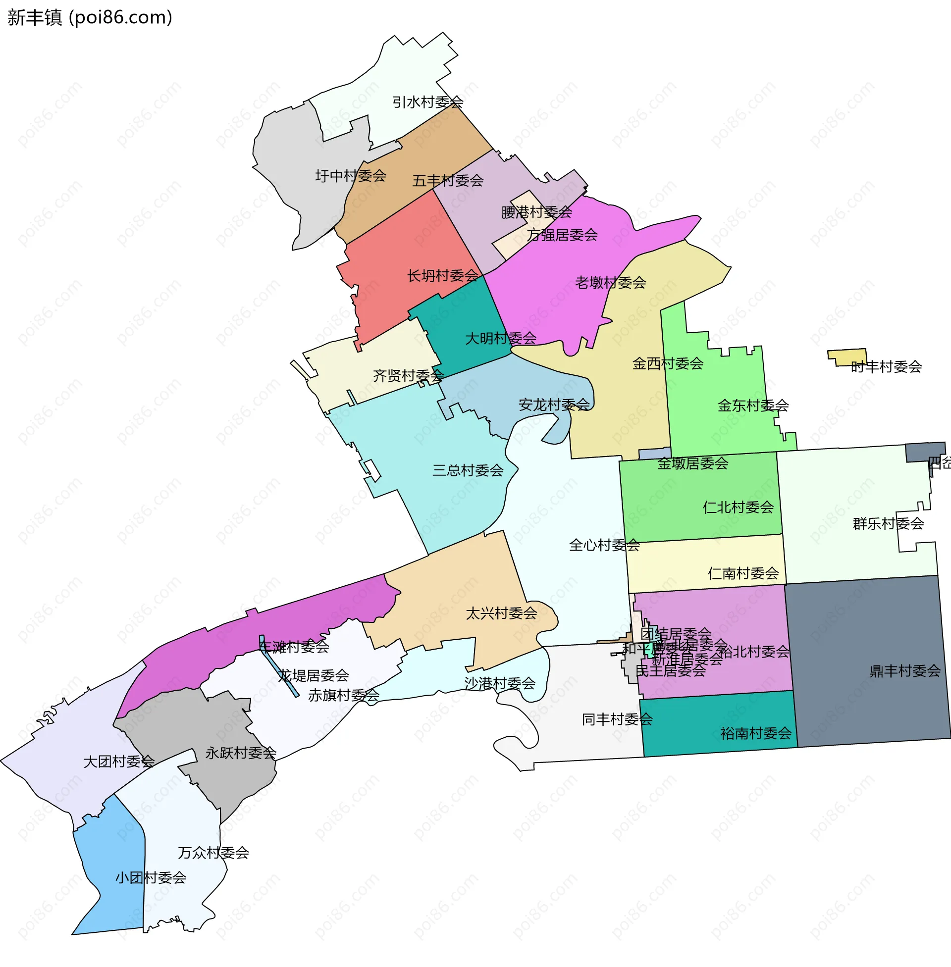 新丰镇边界地图(五级行政区划)