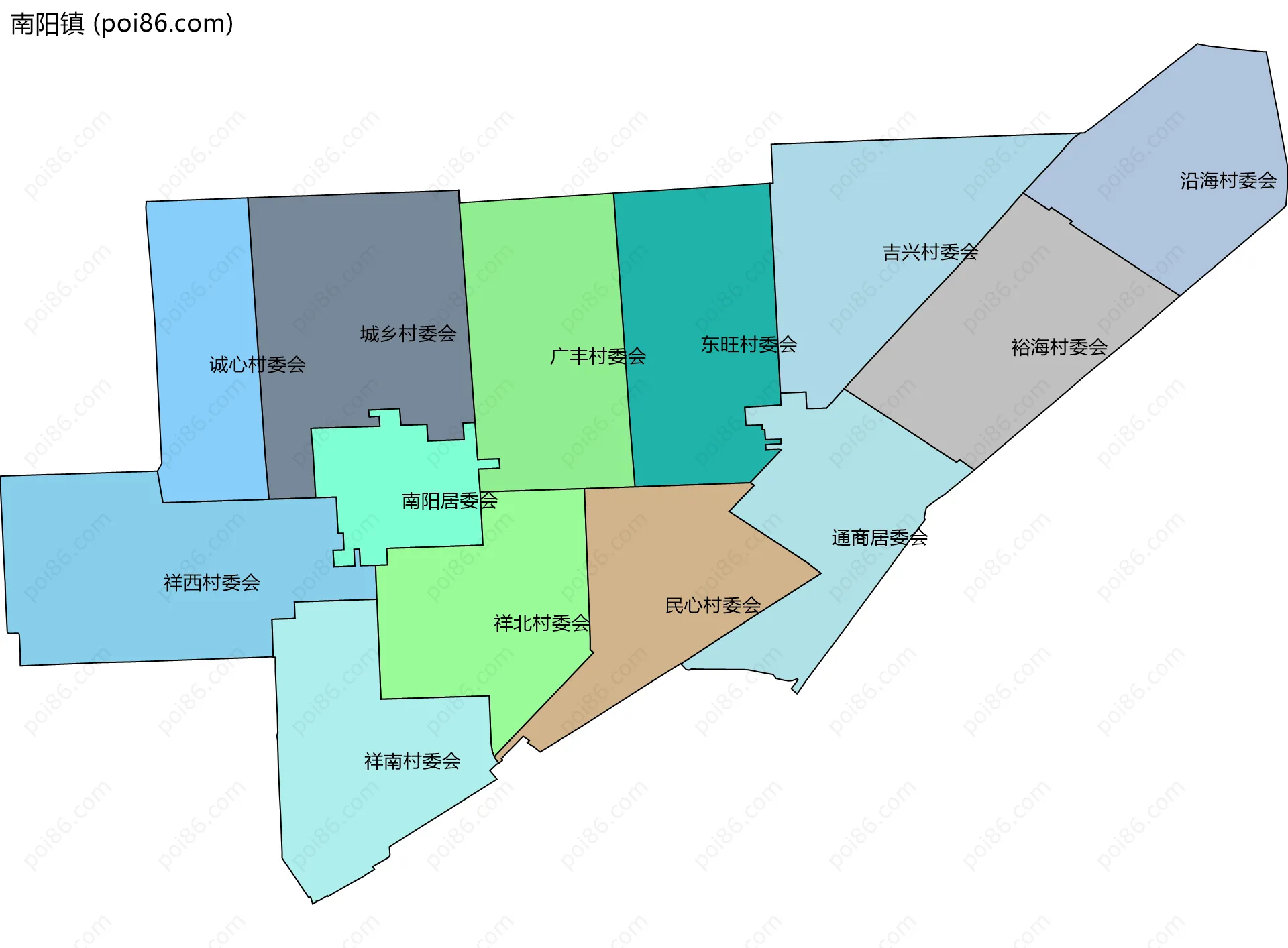 南阳镇边界地图(五级行政区划)