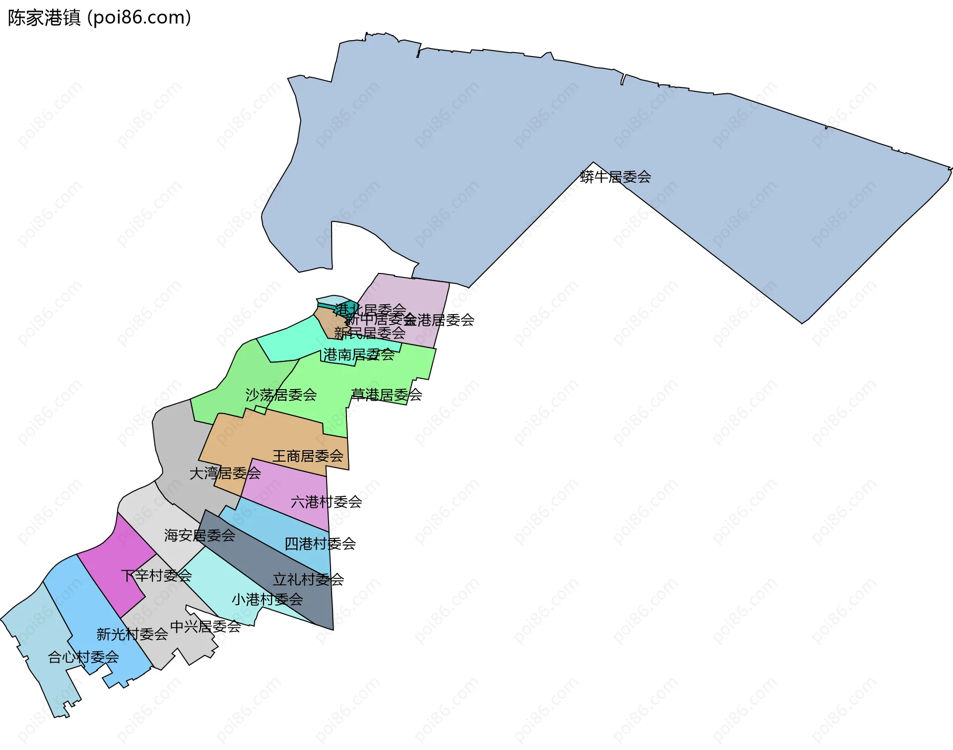陈家港镇边界地图(五级行政区划)