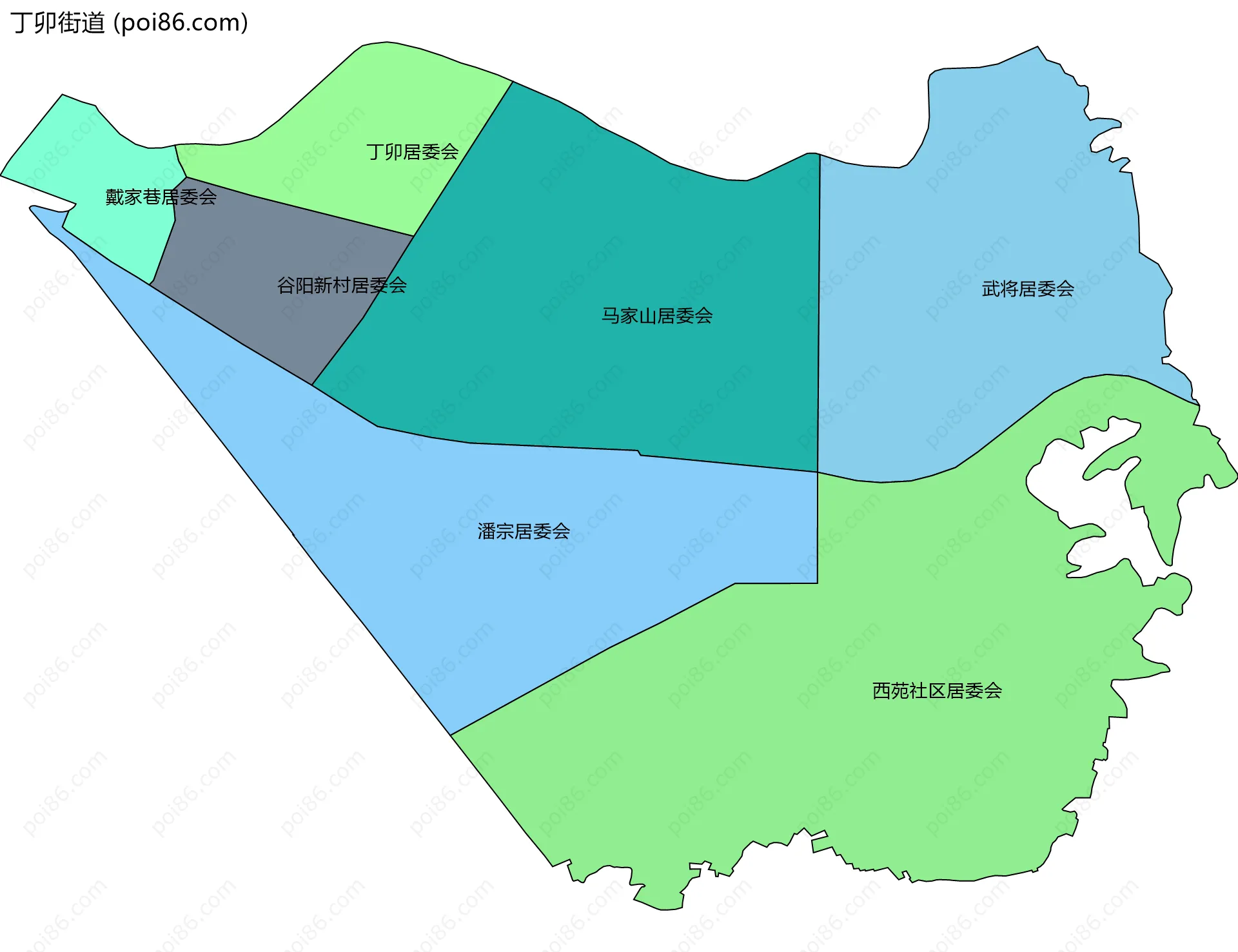 丁卯街道边界地图(五级行政区划)