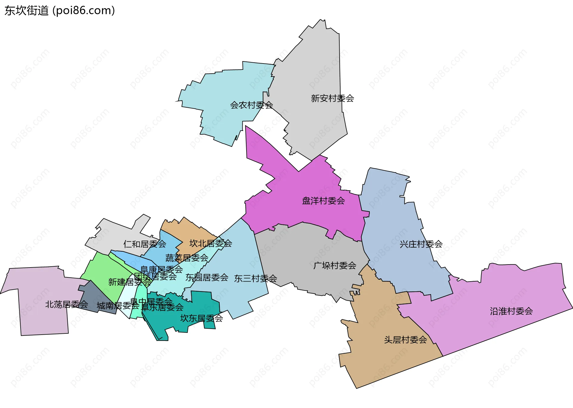 东坎街道边界地图(五级行政区划)