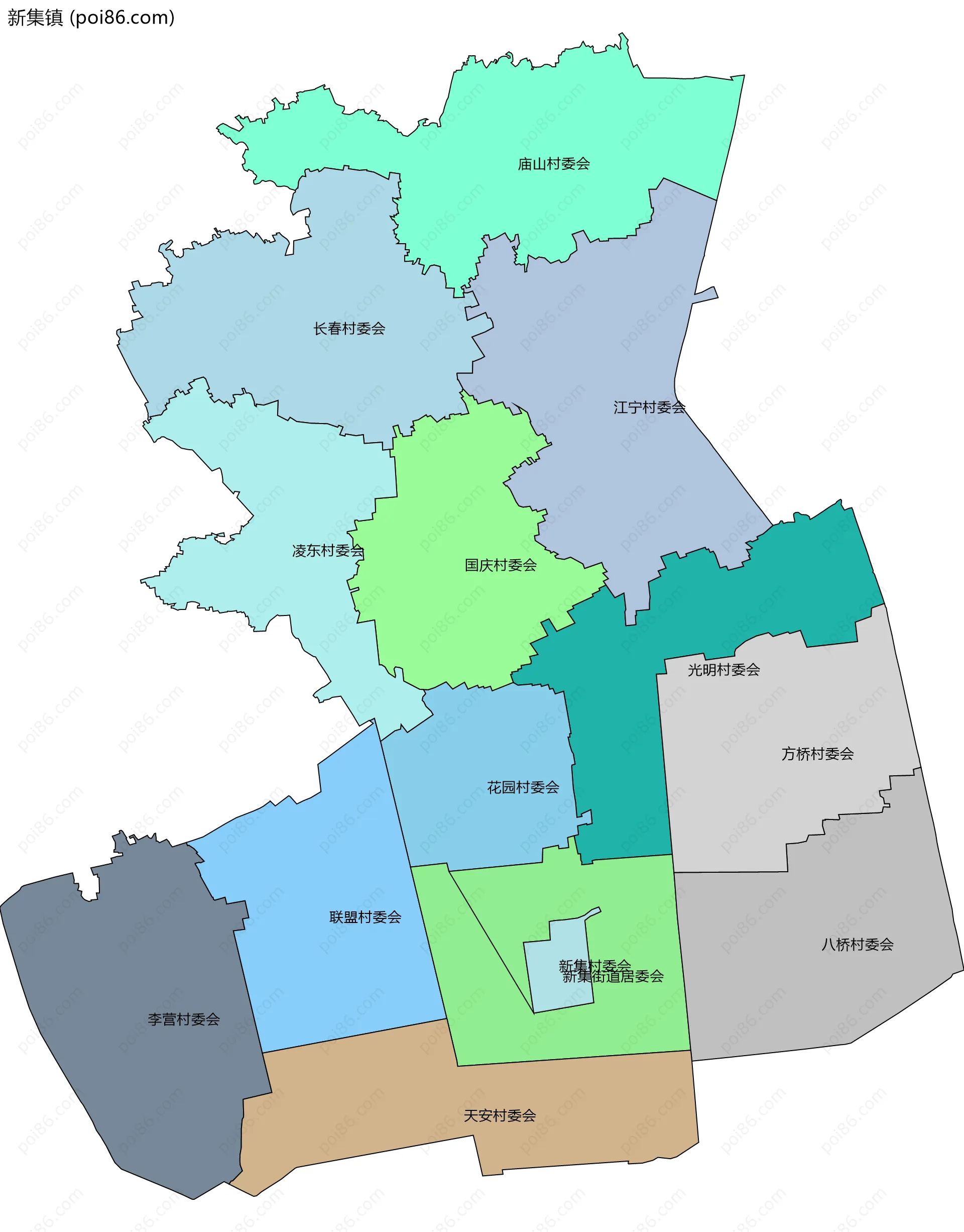 新集镇边界地图(五级行政区划)