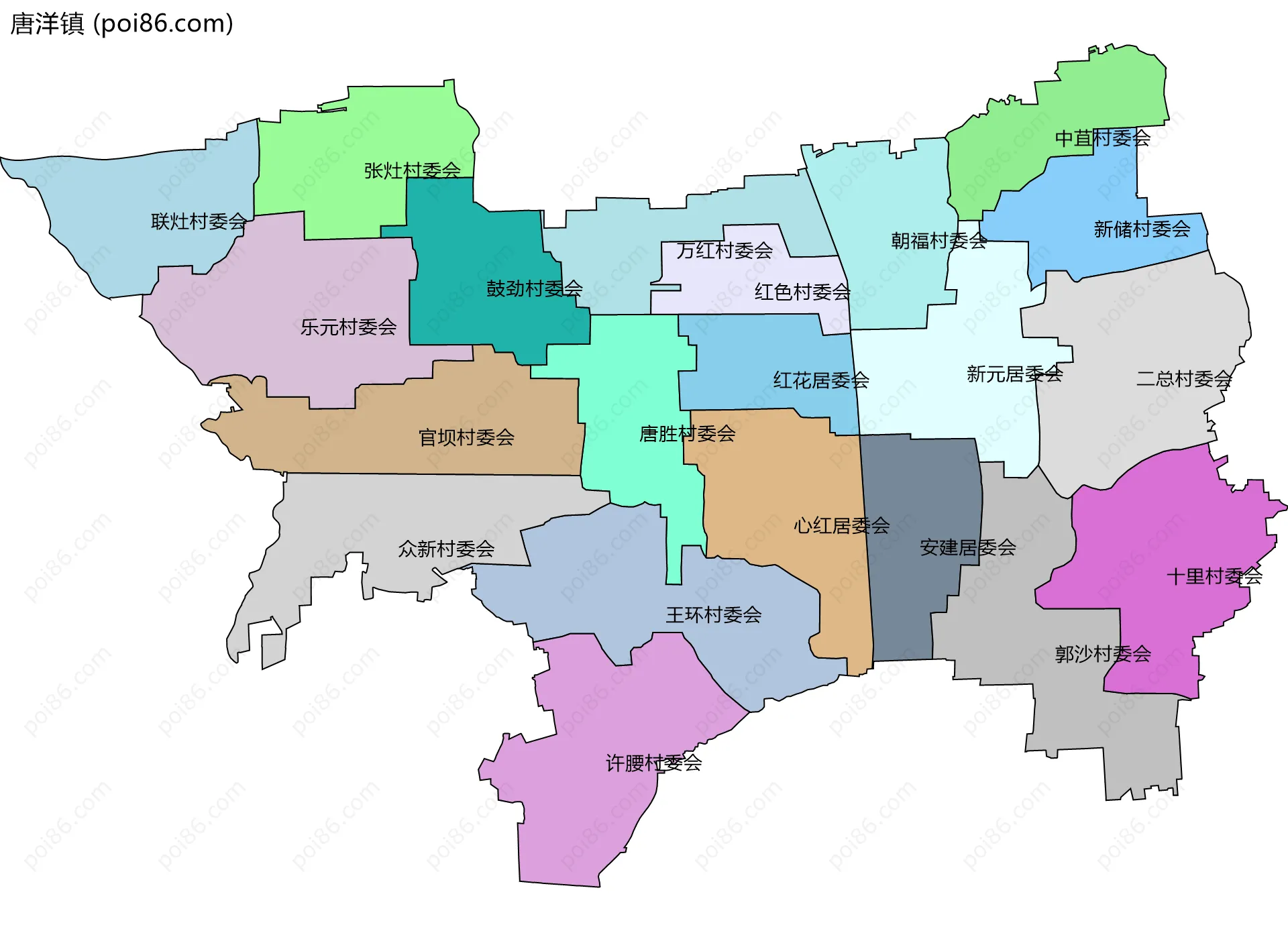 唐洋镇边界地图(五级行政区划)