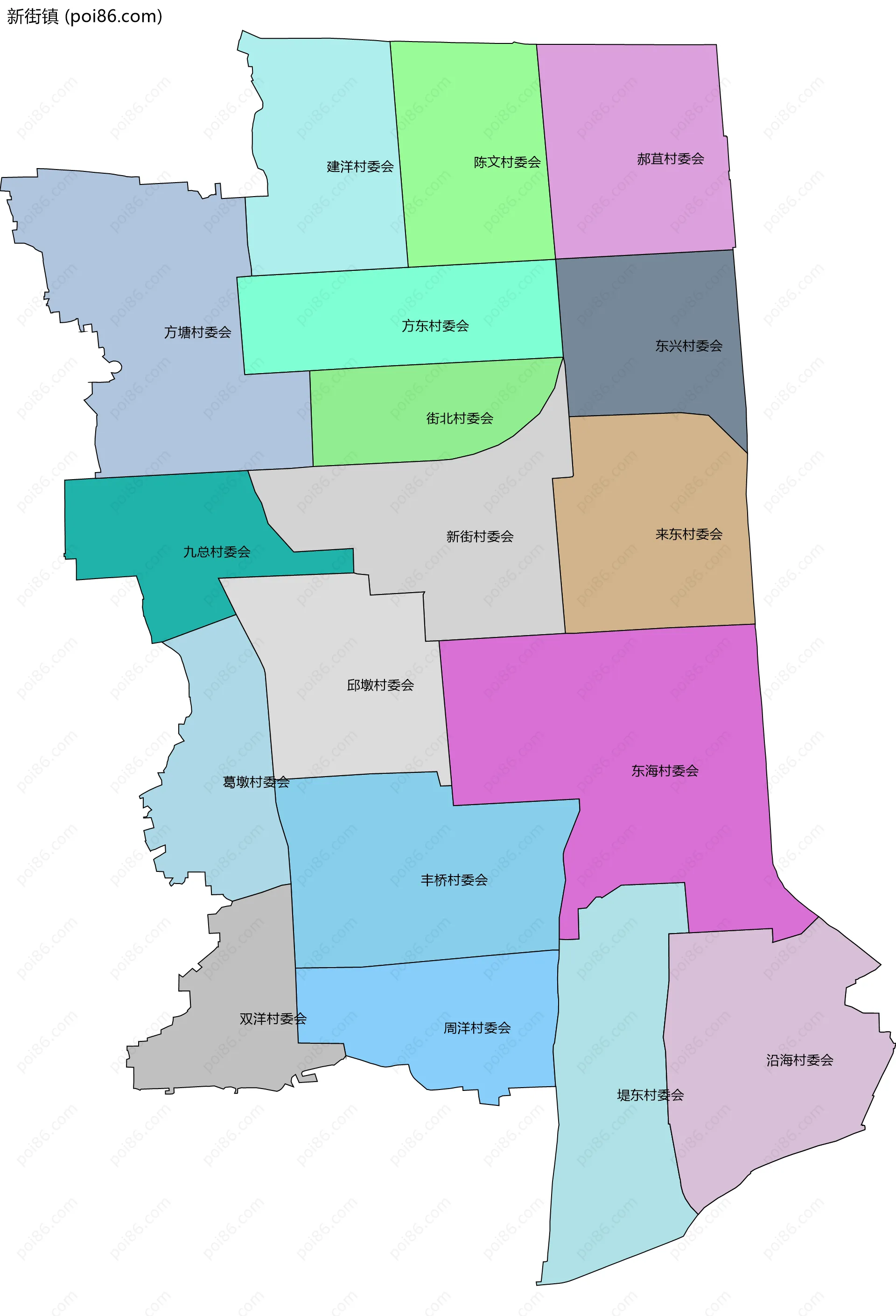 新街镇边界地图(五级行政区划)