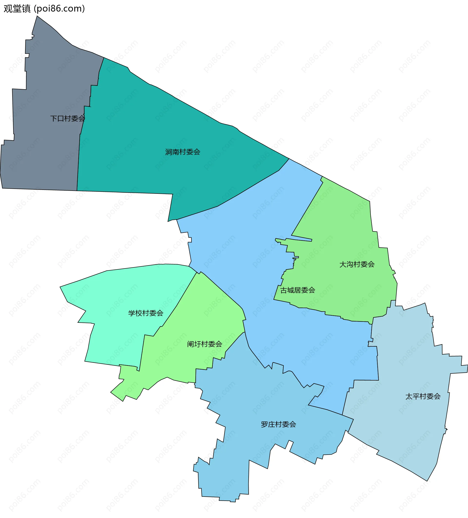观堂镇边界地图(五级行政区划)