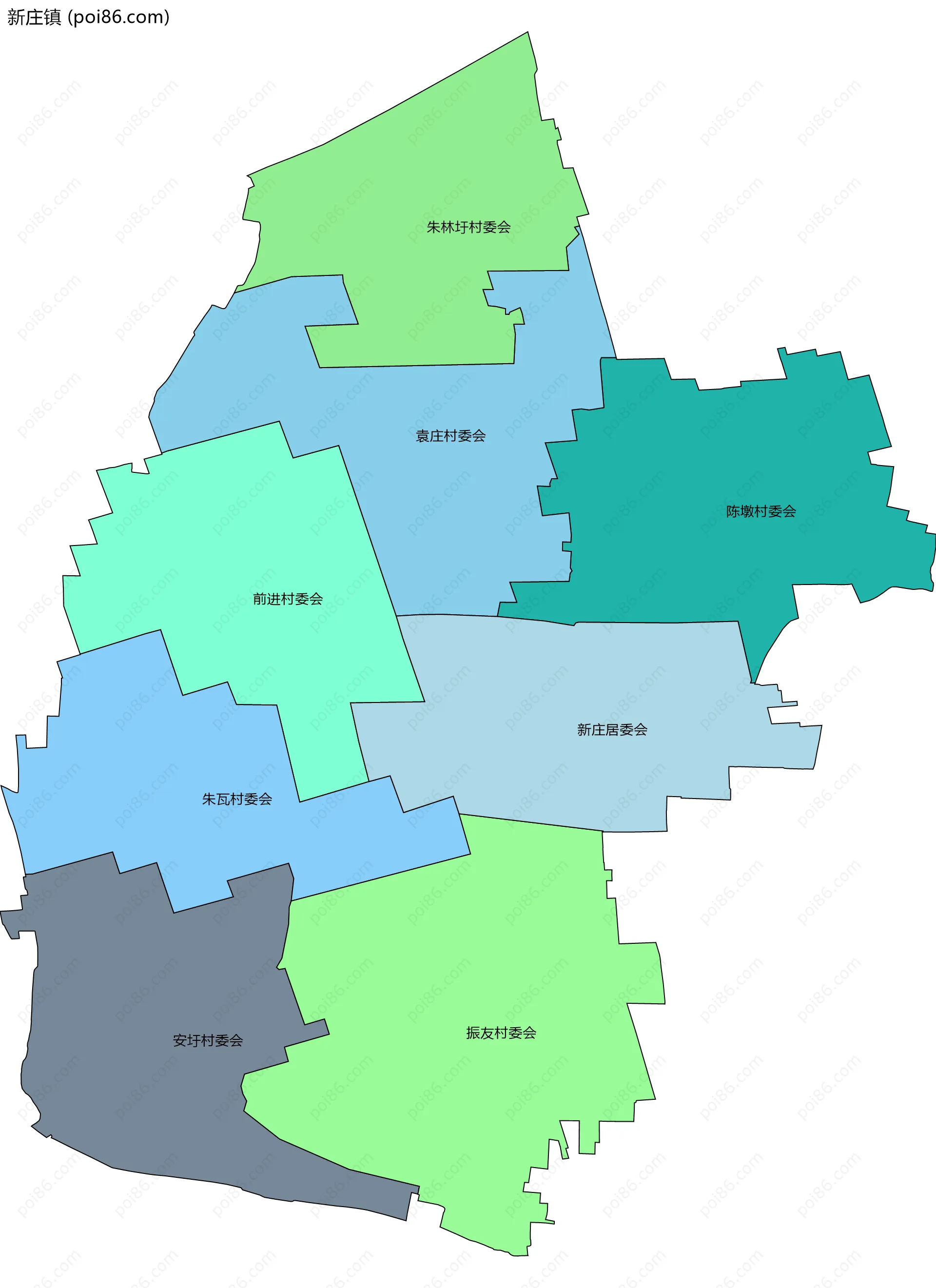 新庄镇边界地图(五级行政区划)