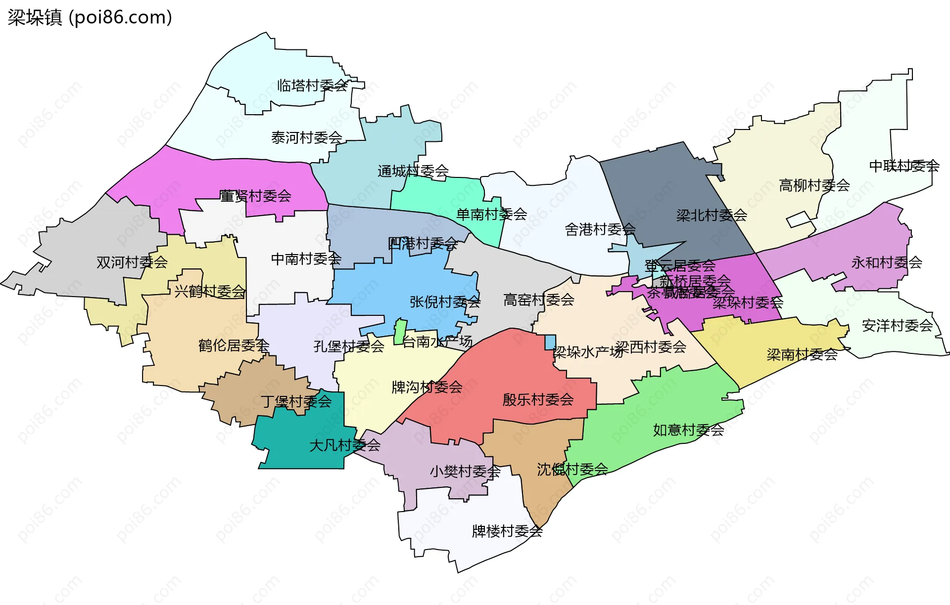 梁垛镇边界地图(五级行政区划)