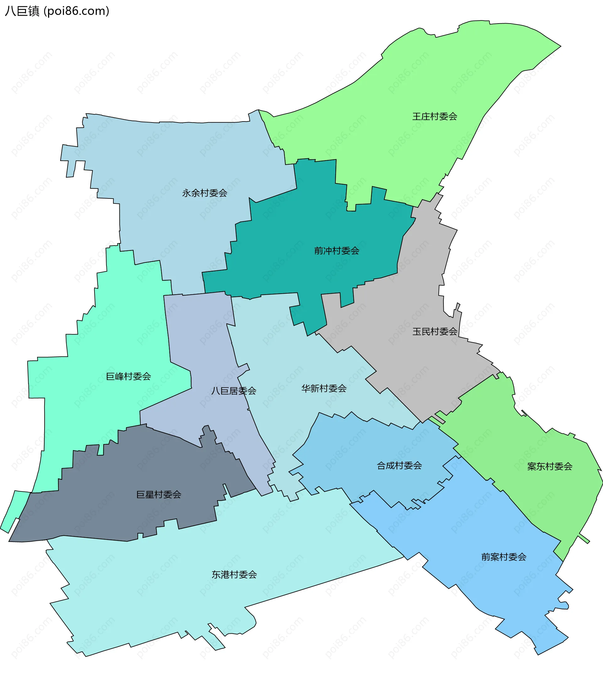 八巨镇边界地图(五级行政区划)