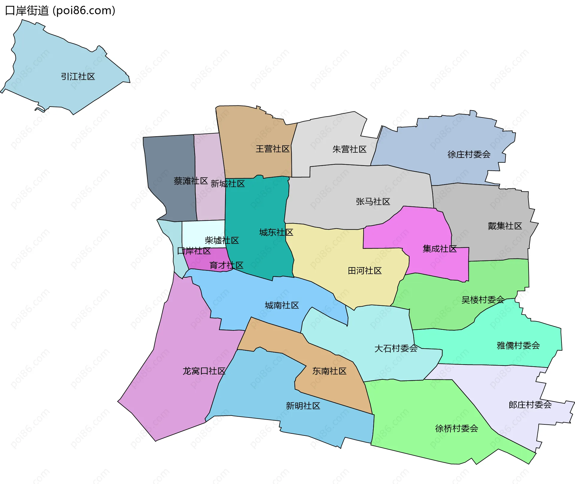 口岸街道边界地图(五级行政区划)