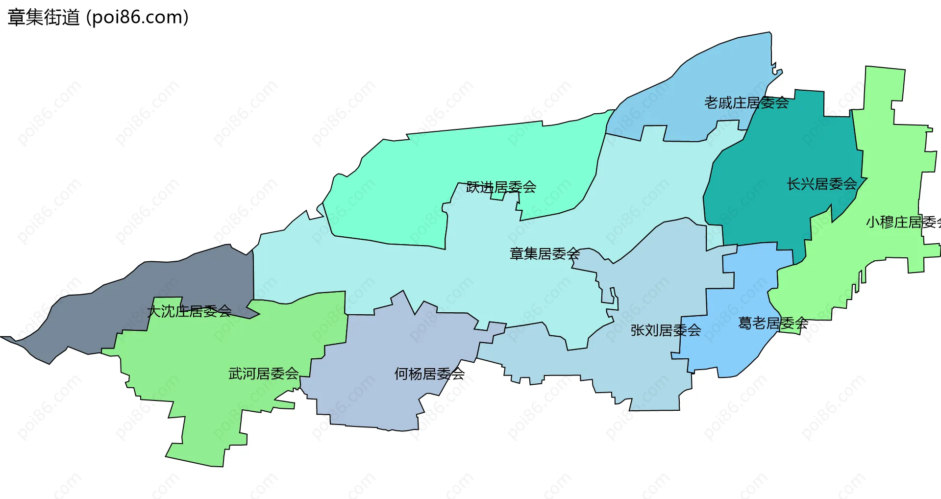 章集街道边界地图(五级行政区划)