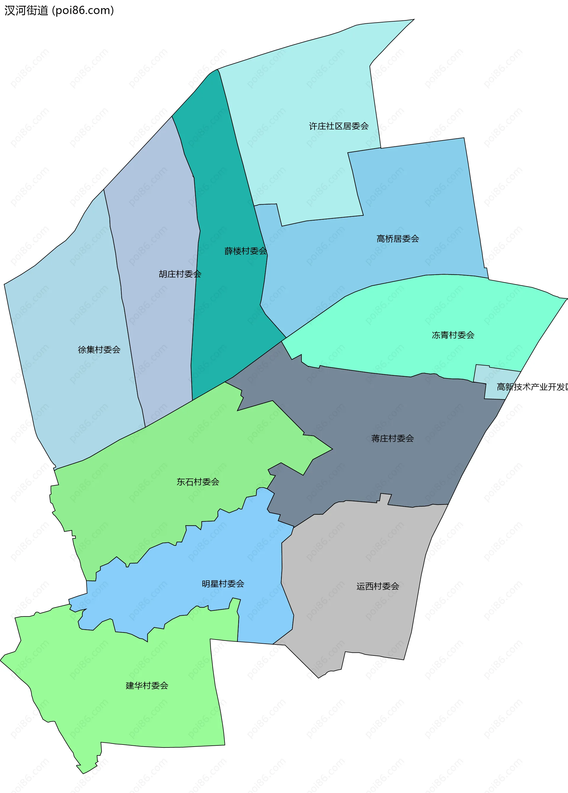 汊河街道边界地图(五级行政区划)