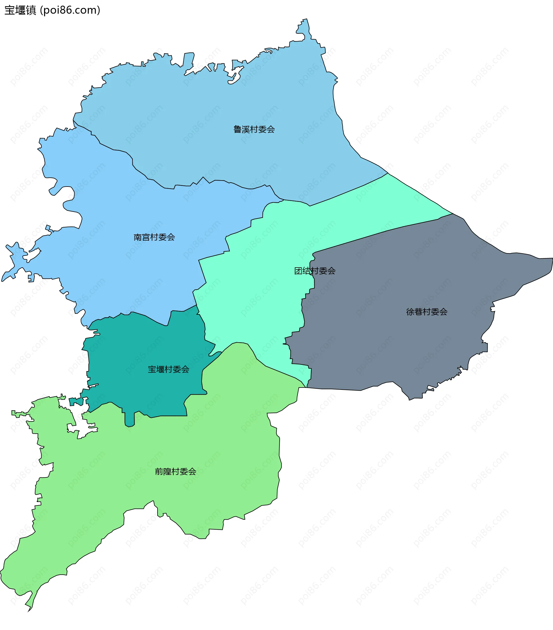 宝堰镇边界地图(五级行政区划)