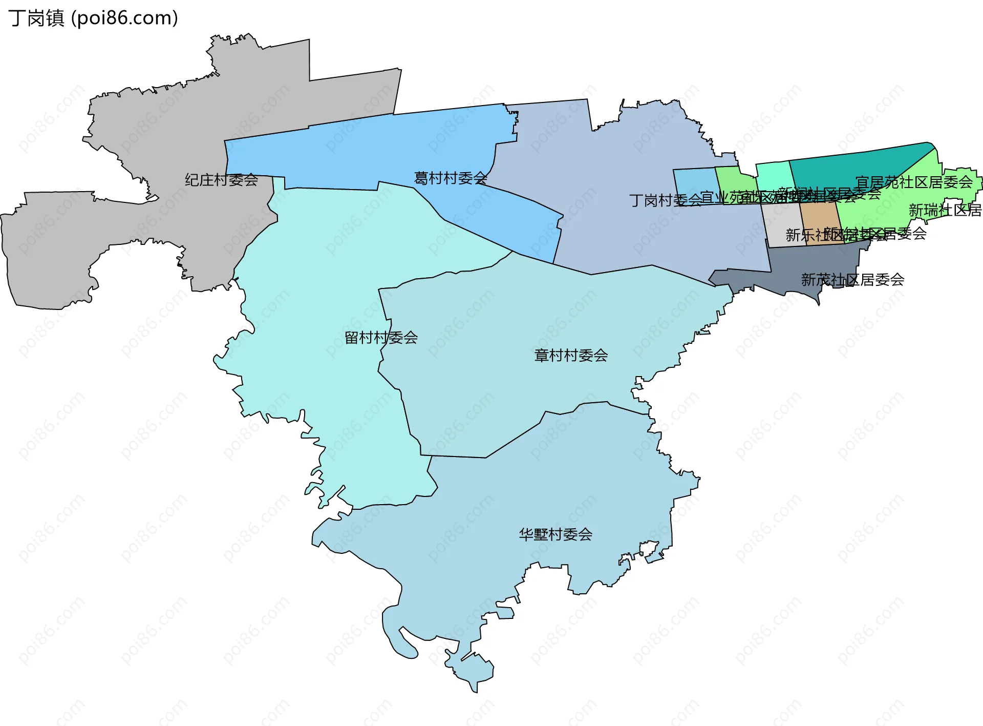 丁岗镇边界地图(五级行政区划)