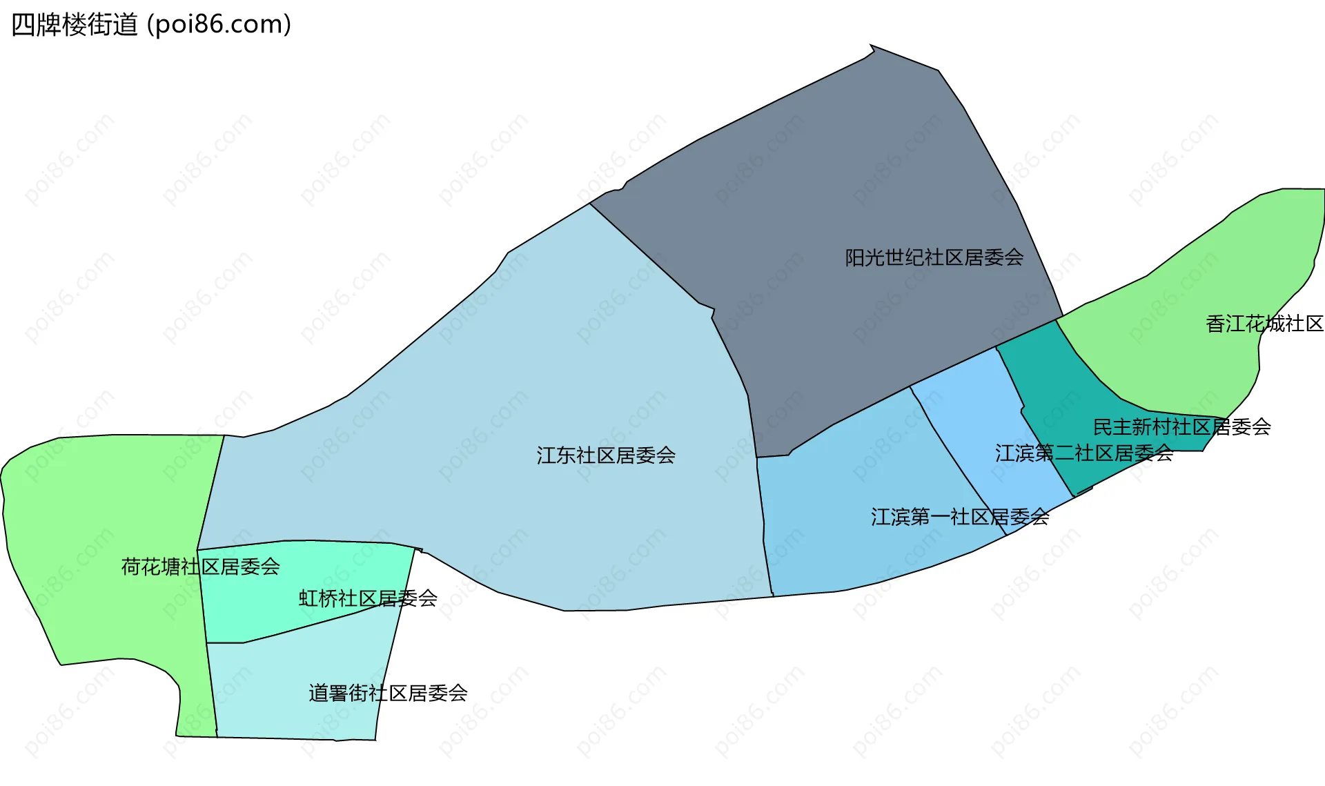 四牌楼街道边界地图(五级行政区划)