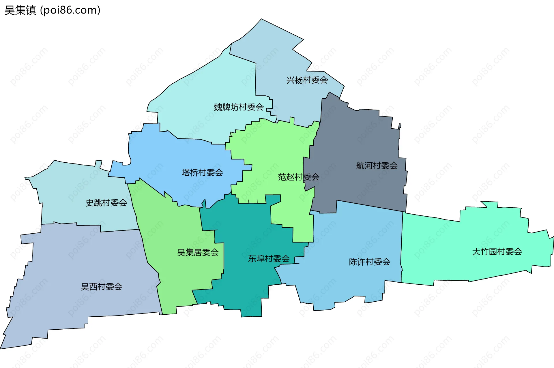 吴集镇边界地图(五级行政区划)