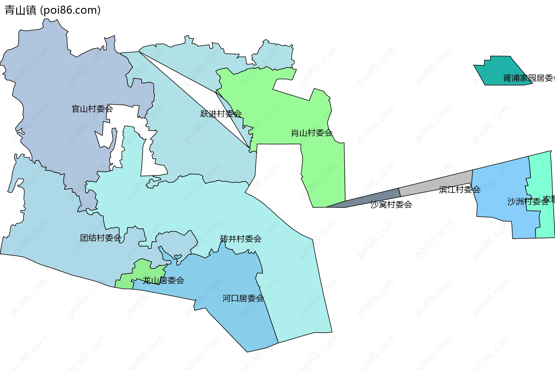 青山镇边界地图(五级行政区划)