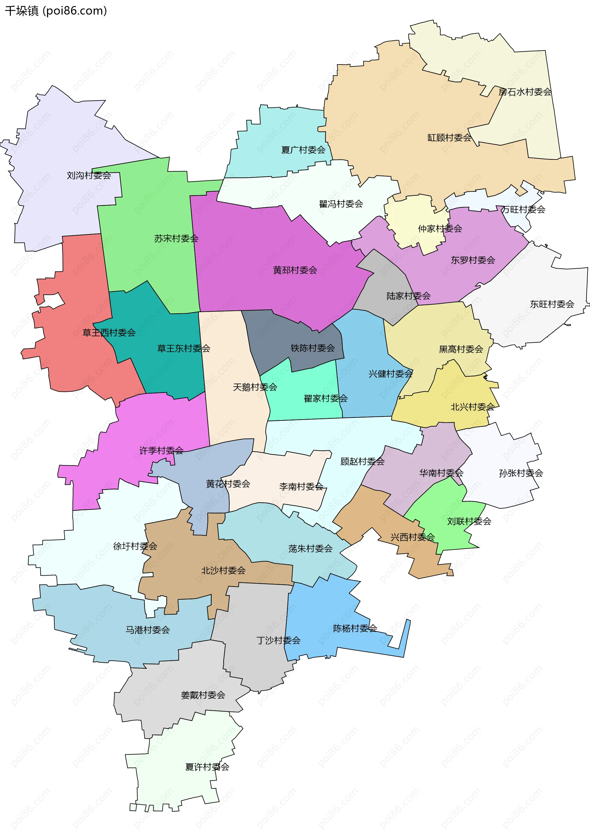 千垛镇边界地图(五级行政区划)