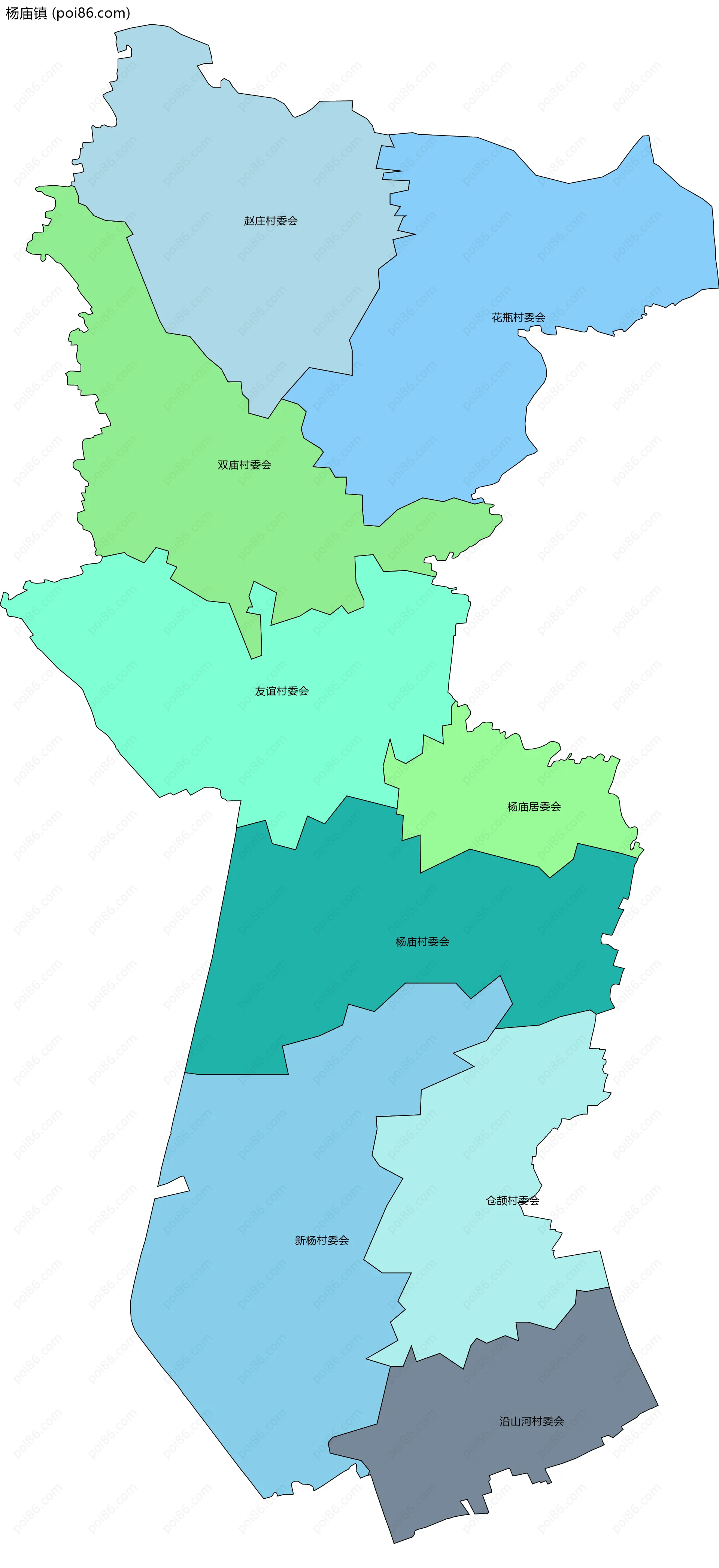 杨庙镇边界地图(五级行政区划)