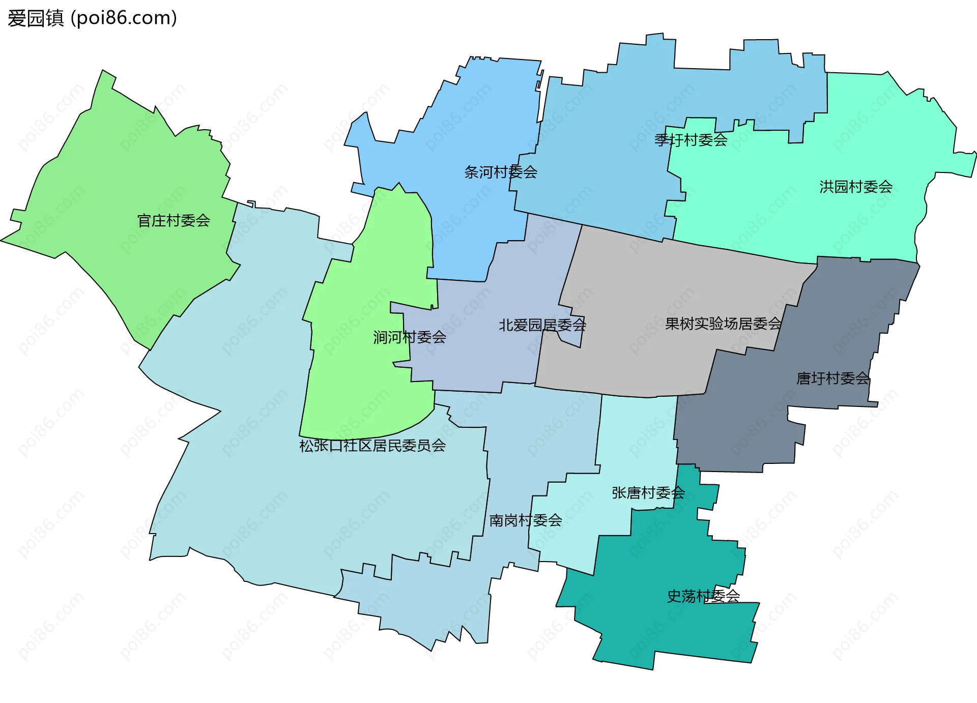 爱园镇边界地图(五级行政区划)